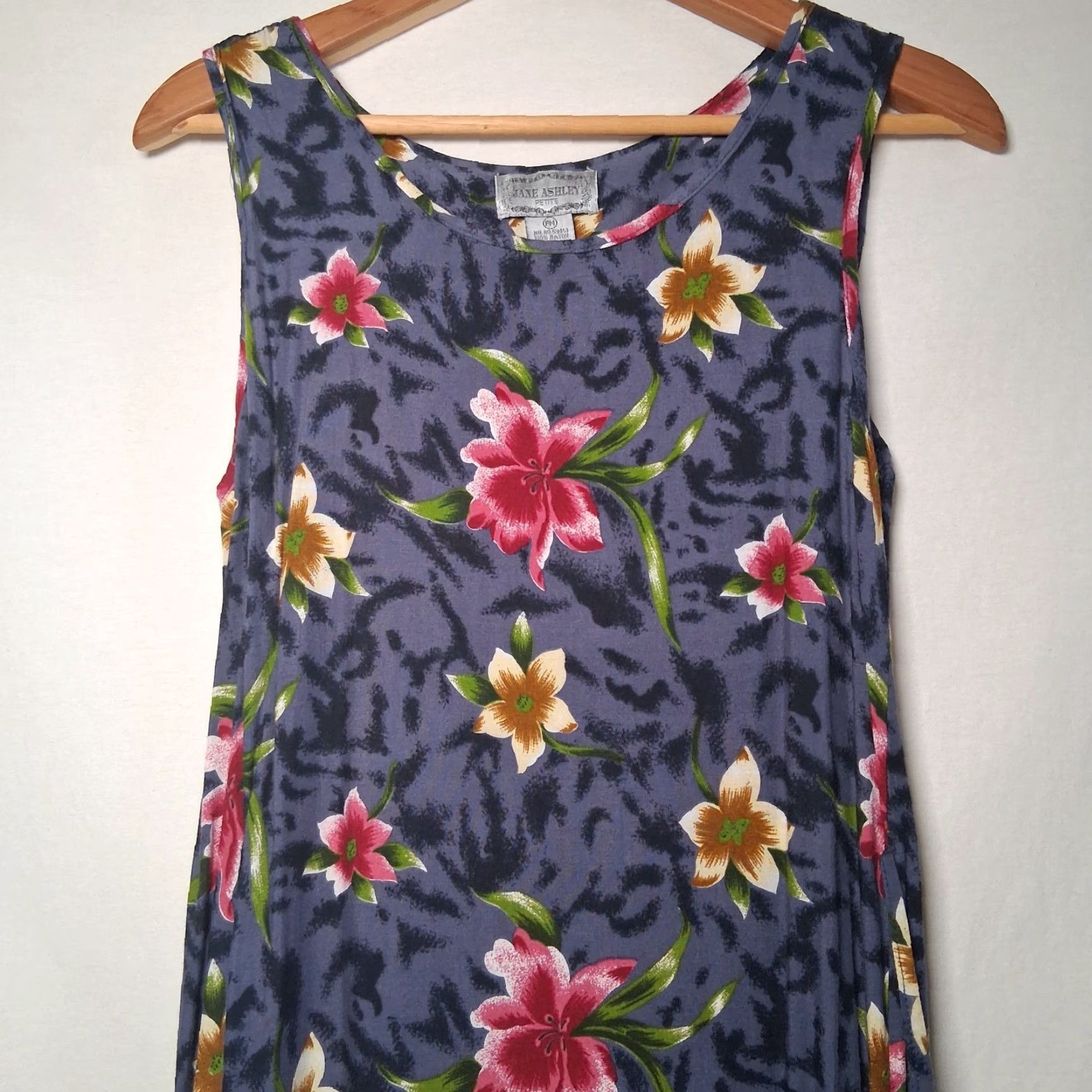 Vintage VINTAGE Jane Ashley Dress Sundress PM Blue Floral 90s Tropical Hibiscus Plumeria Rayon Long Women Ladies Size M / US 6-8 / IT 42-44 - 2 Thumbnail