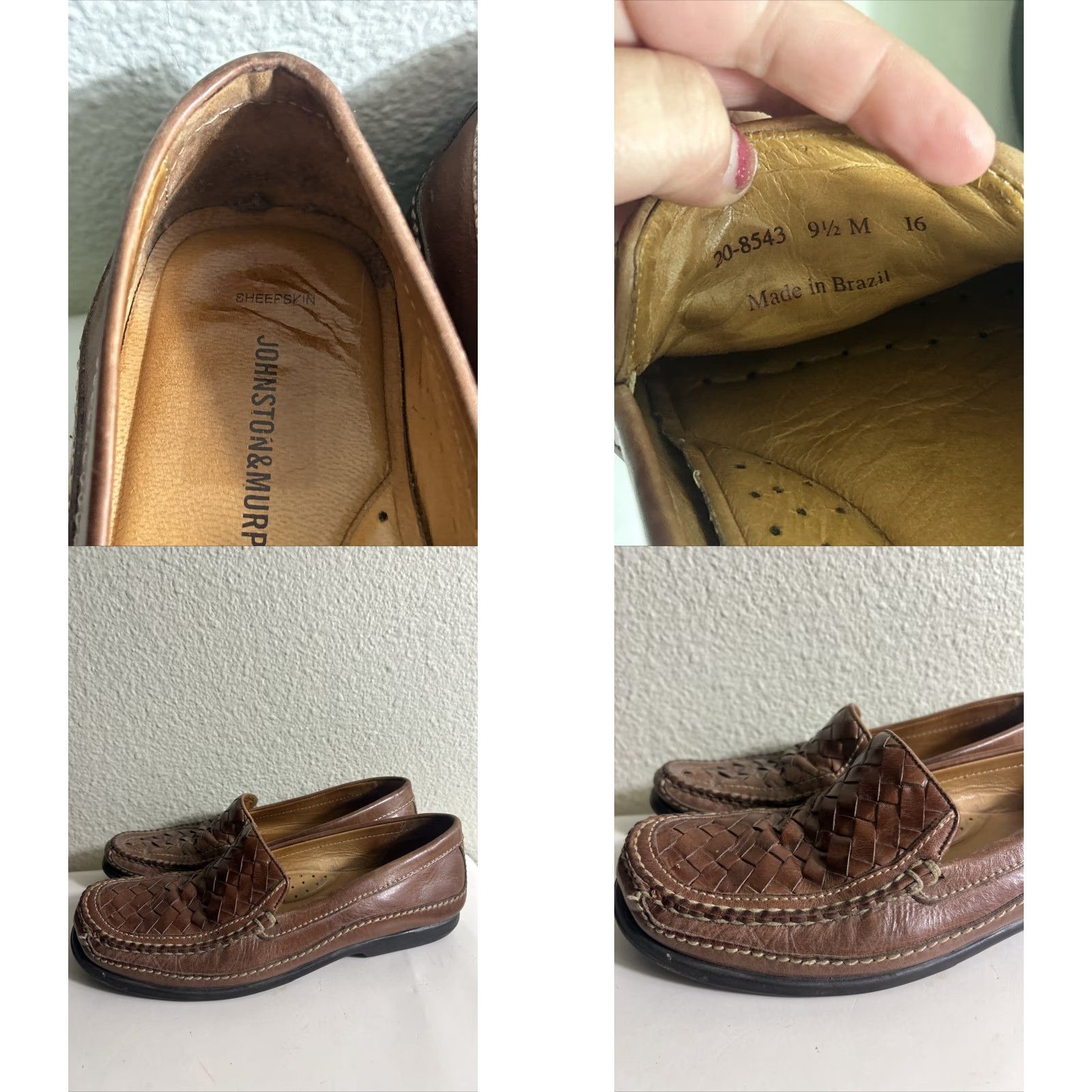 Johnston & Murphy Johnston & Murphy Loafers Woven Leather Slip On Brown Mens Size 9.5 M Comfort Square Toe Size US 10 / EU 43 - 8 Thumbnail