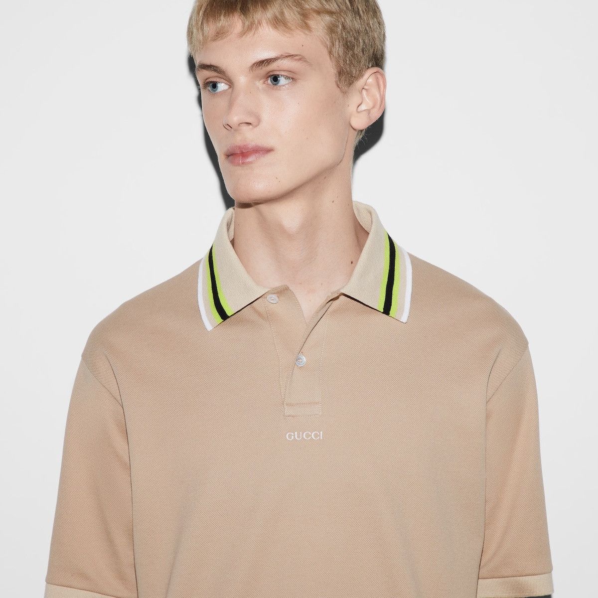 Gucci o1s1wg111025 Cotton Piquet Polo Shirt in Beige Size US XXL / EU 58 / 5 - 4 Thumbnail