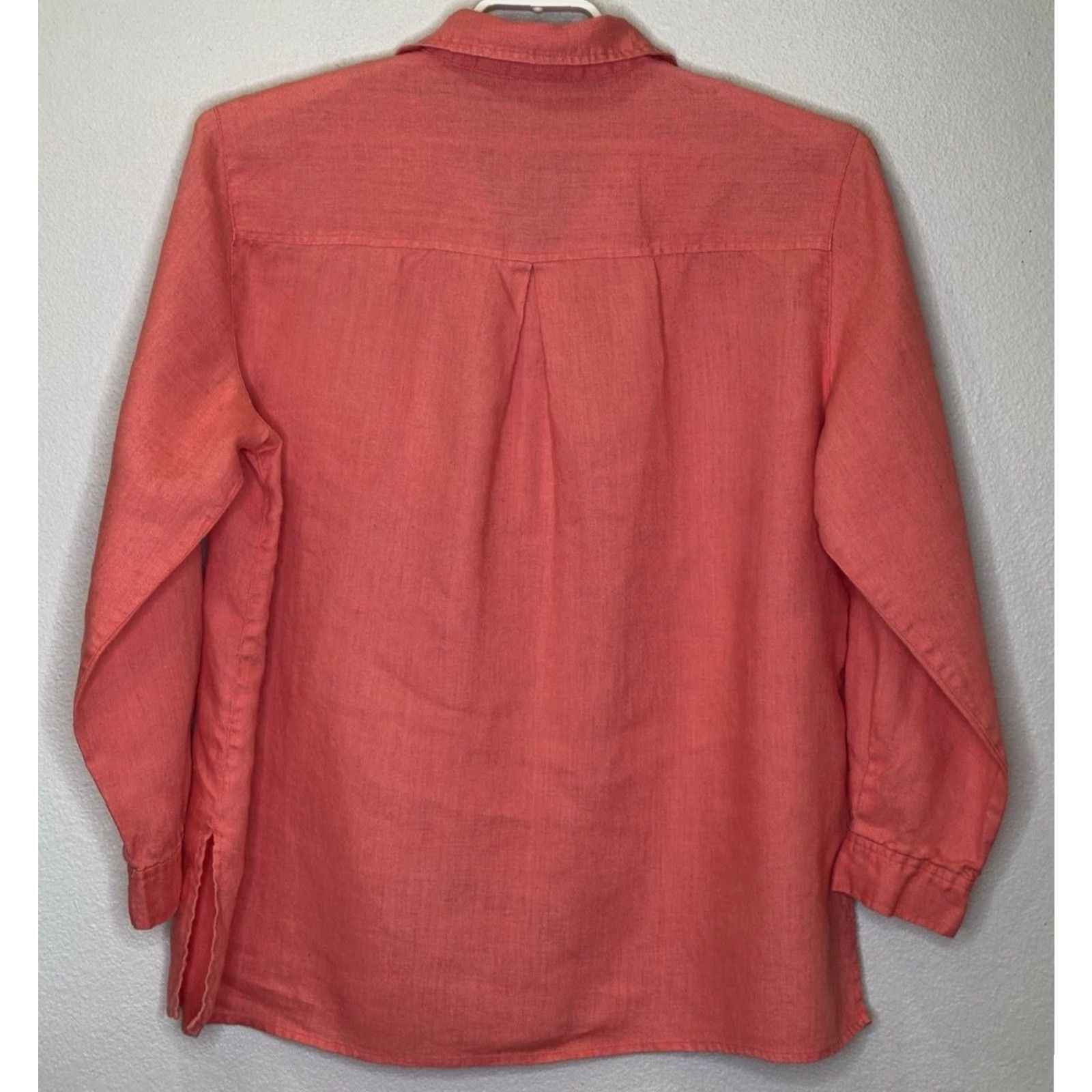 Vintage Chico’s Button-Up Top Women Size 3 Linen Long Sleeve Collared Pocket Salmon Orange II0? Size XS / US 0-2 / IT 36-38 - 6 Thumbnail