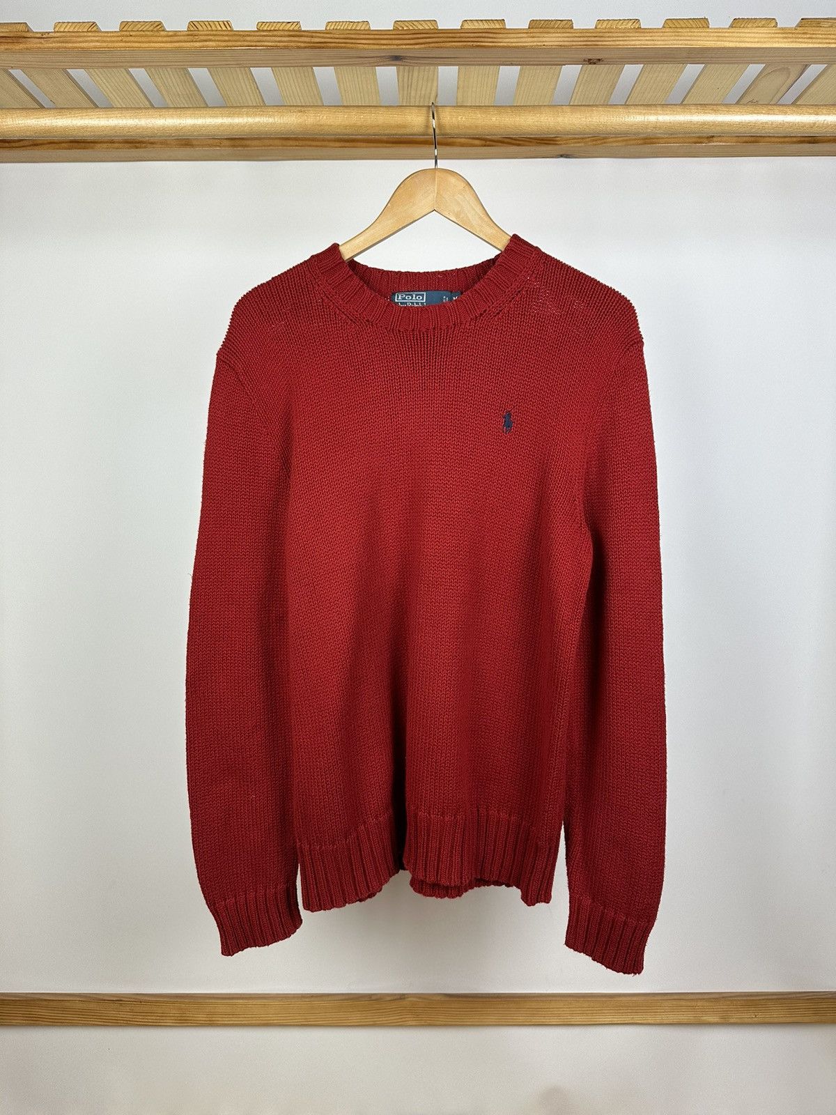 Polo Ralph Lauren × Ralph Lauren × Vintage Vintage 90s knitted PRL Polo Ralph Lauren Red Basic Sweater Size US M / EU 48-50 / 2 - 1 Thumbnail