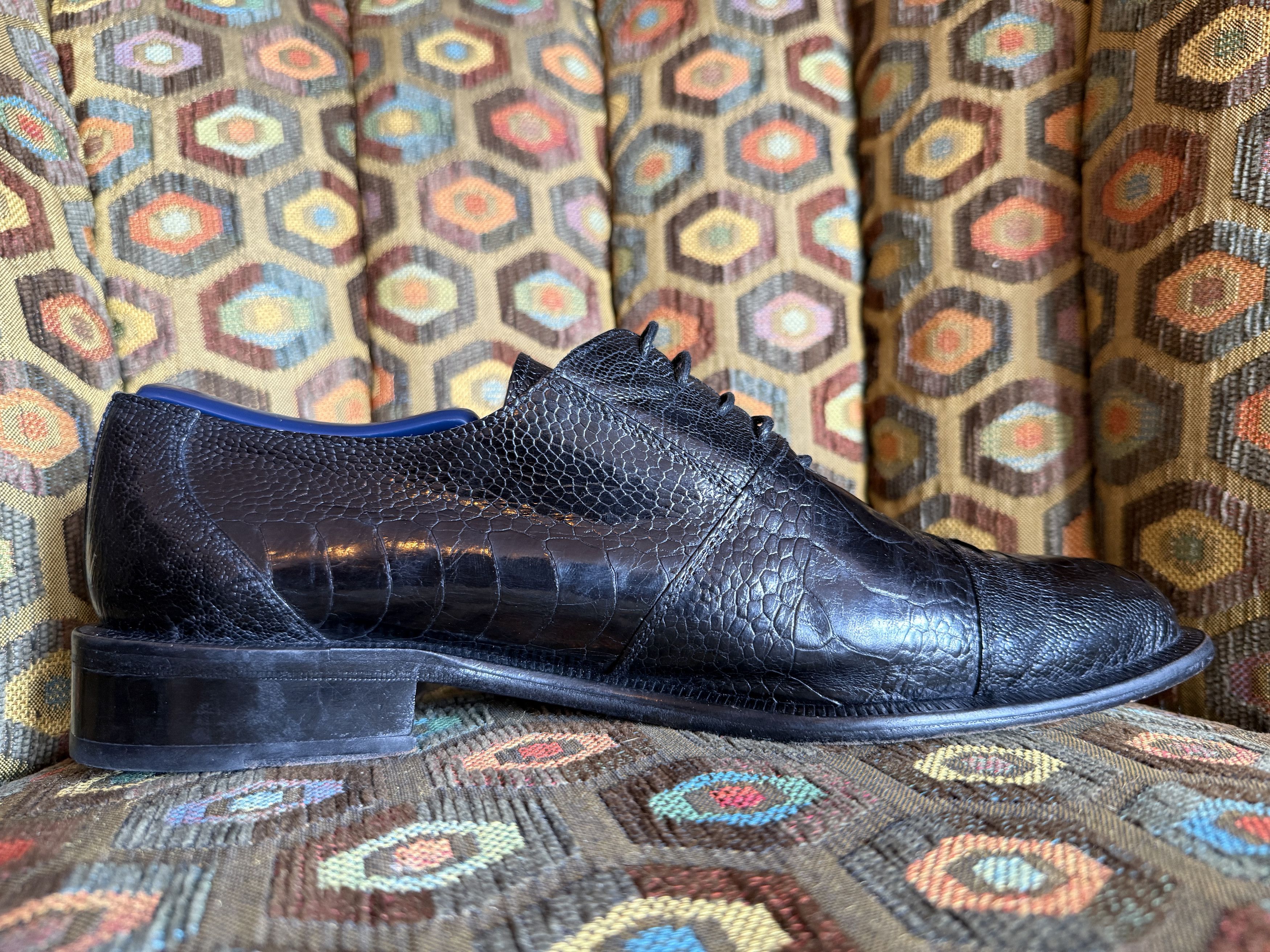 David Eden SALOMON ostrich leg cap-toe oxfords in black+box, bag, trees Size US 9.5 / EU 42-43 - 4 Thumbnail