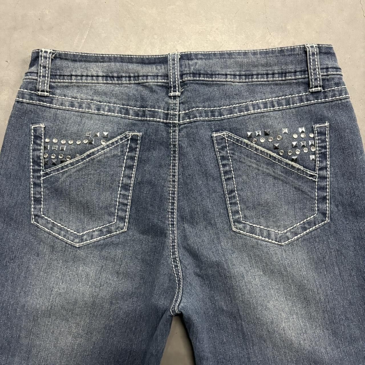 Vintage Crazy Vintage Y2K/2000s Flare Streetwear Style Rhinestone Dark Blue Wash Denim Jeans! Size US 32 / EU 48 - 5 Thumbnail
