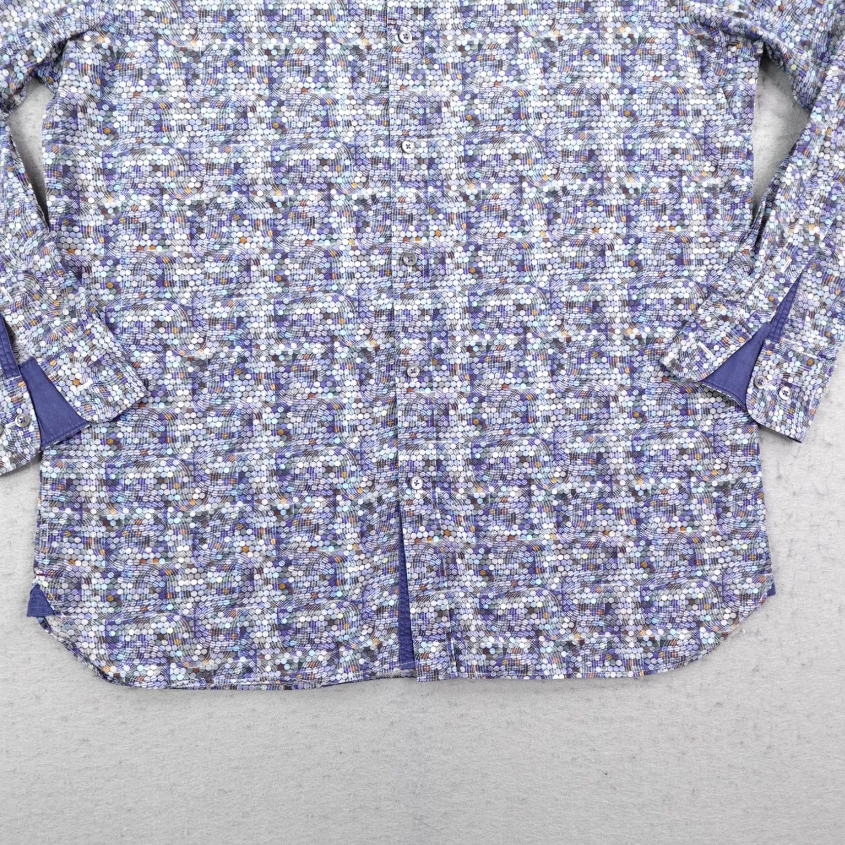 BUGATCHI BUGATCHI Shirt Mens XL Button-Up Long Sleeve Blue Abstract Print Classic Fit Geometric Cotton Button Size US XL / EU 56 / 4 - 3 Thumbnail