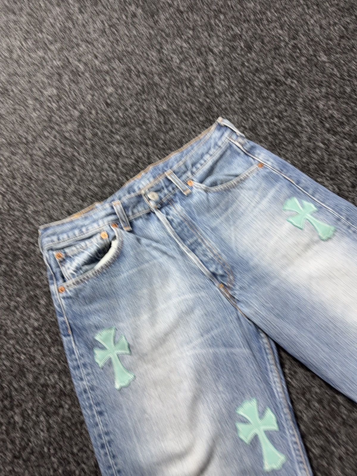 Levi's Vintage💥 90s ‼️Custom Chrome Hearts Style Cross Denim Jeans Size US 32 / EU 48 - 8 Thumbnail
