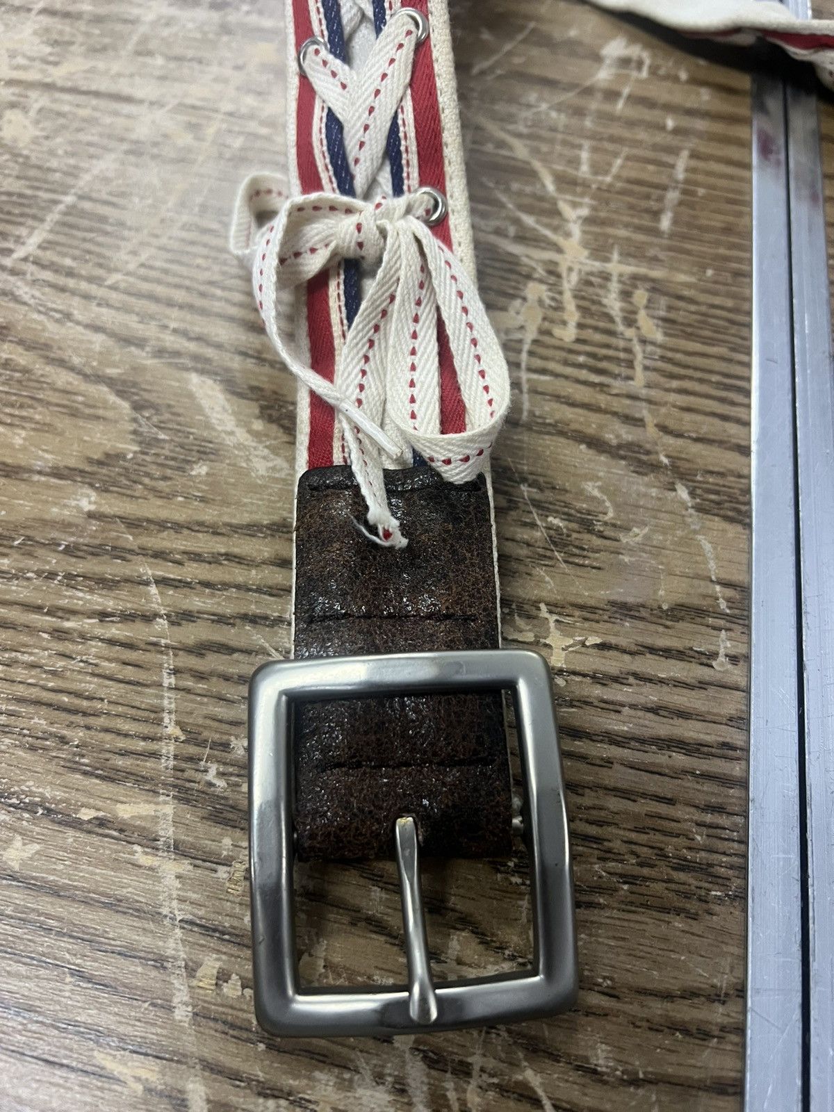 Marithe + Francois Girbaud RARE‼️SALVAGE BELT LEATHER Size 32 - 2 Thumbnail