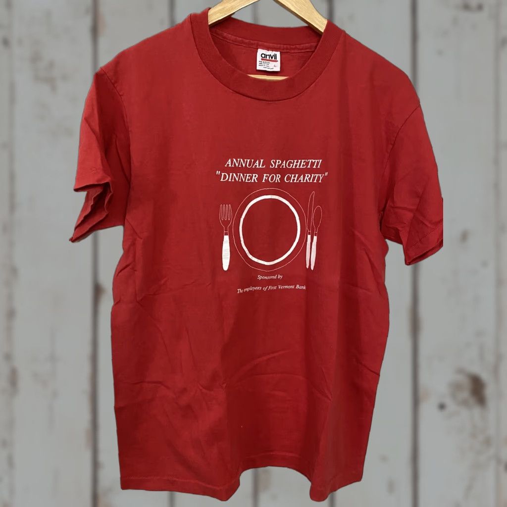 Vintage VINTAGE Vermont Bank Spaghetti Dinner Shirt Single Stitch L Red Men Crew Neck Short Sleeve Cotton T-Shirt Stitch Size US L / EU 52-54 / 3 - 1 Thumbnail