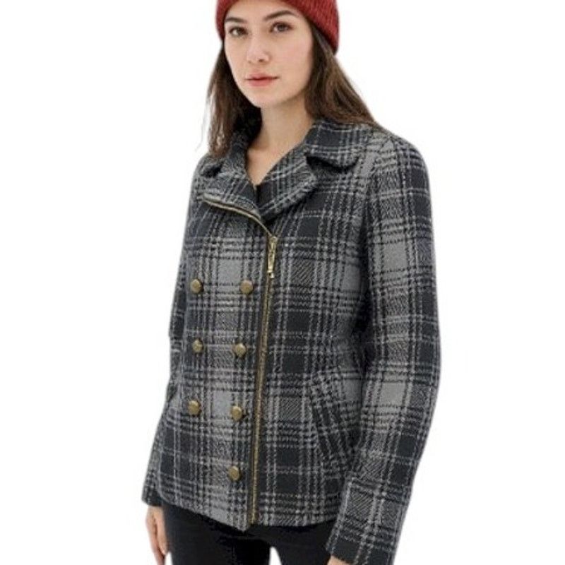XOXO XOXO Faux Double Breast Asymmetrical zip Plaid Wool Jacket S Size S / US 4 / IT 40 - 2 Thumbnail