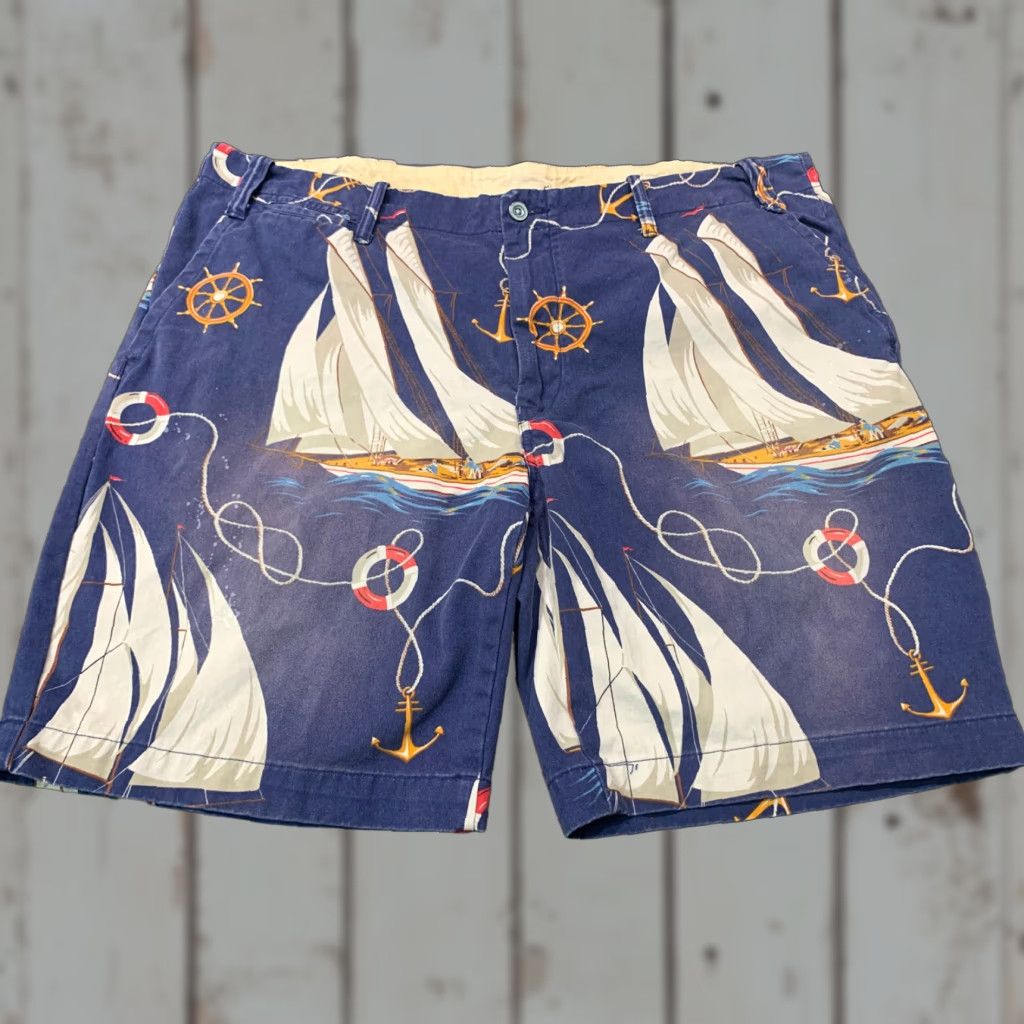 Ralph Lauren VINTAGE Ralph Lauren Polo Shorts Men 42 Navy Blue Cotton Chino Camp Sailboats Sz 42 Size US XL / EU 56 / 4 - 1 Thumbnail