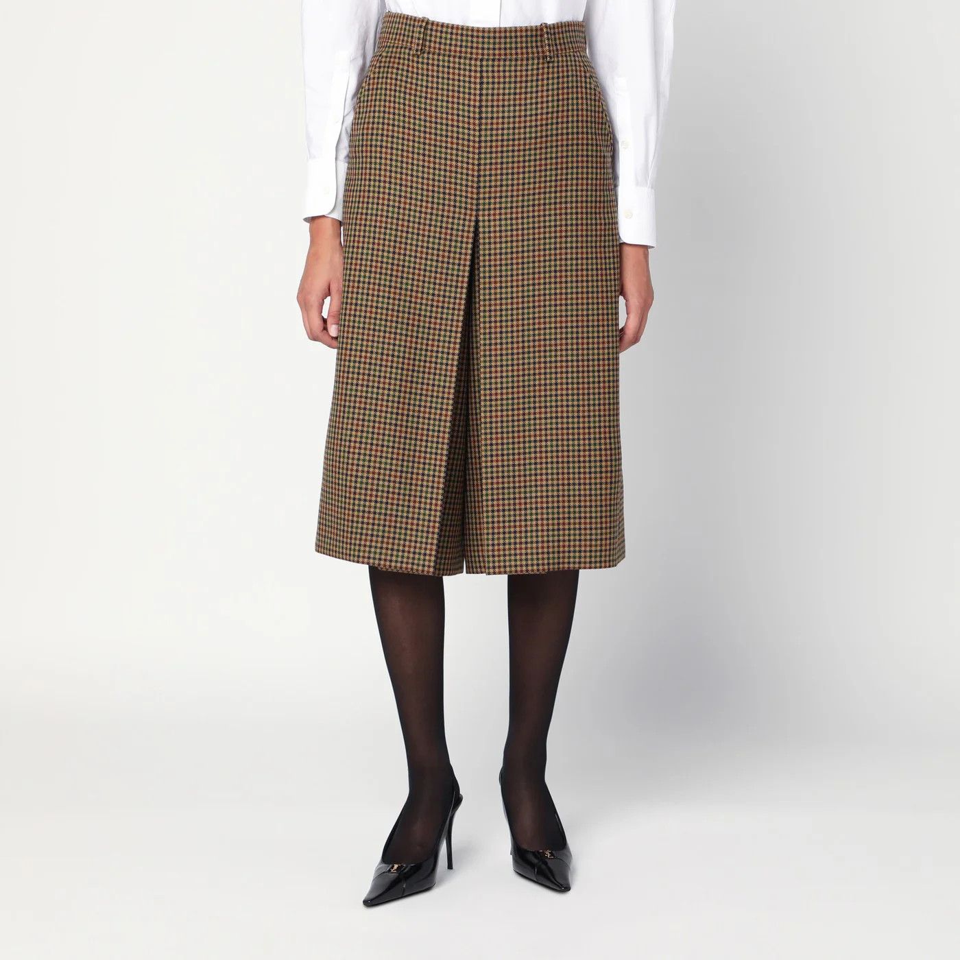 Saint Laurent Paris o1d2blof0526 Checked Wool Skirt in Beige Size 27" / US 4 / IT 40 - 1 Thumbnail