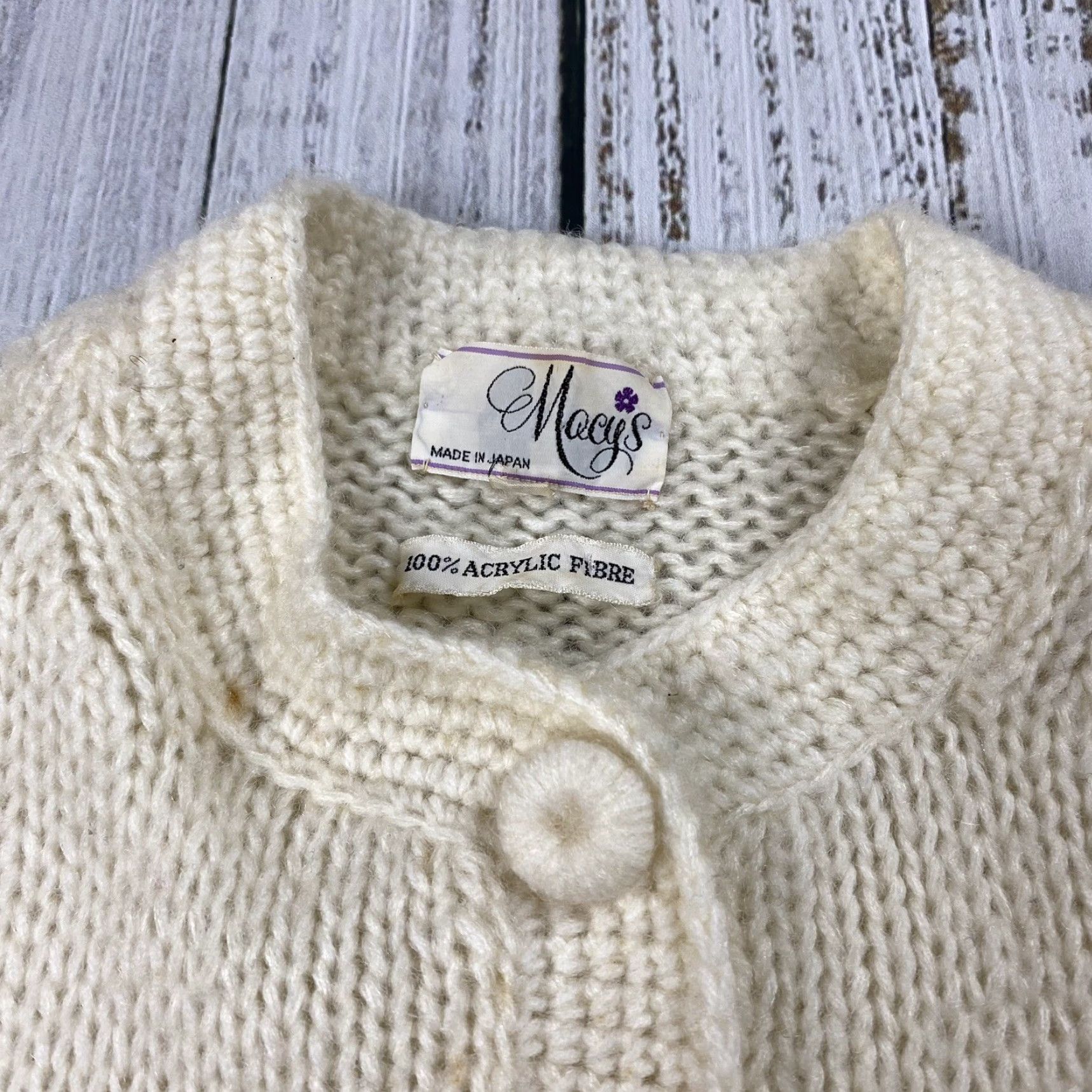 Vintage VINTAGE Macy's Knit Button-Up Cardigan - Womens - Ivory - 1950s GoGo Mod - Size 38 (M/L) Size M / US 6-8 / IT 42-44 - 2 Thumbnail