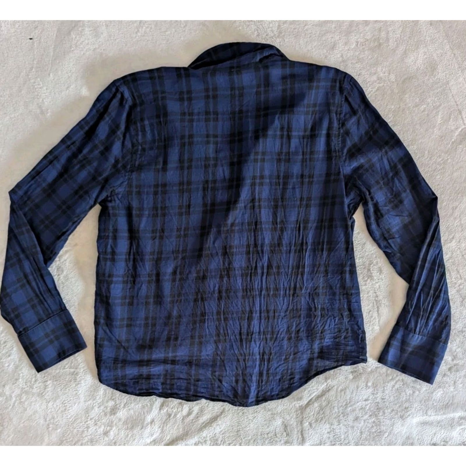 Vintage Madewell Plaid Surplice Top Blue & Black Long Sleeve Women's Casual M Size M / US 6-8 / IT 42-44 - 2 Thumbnail