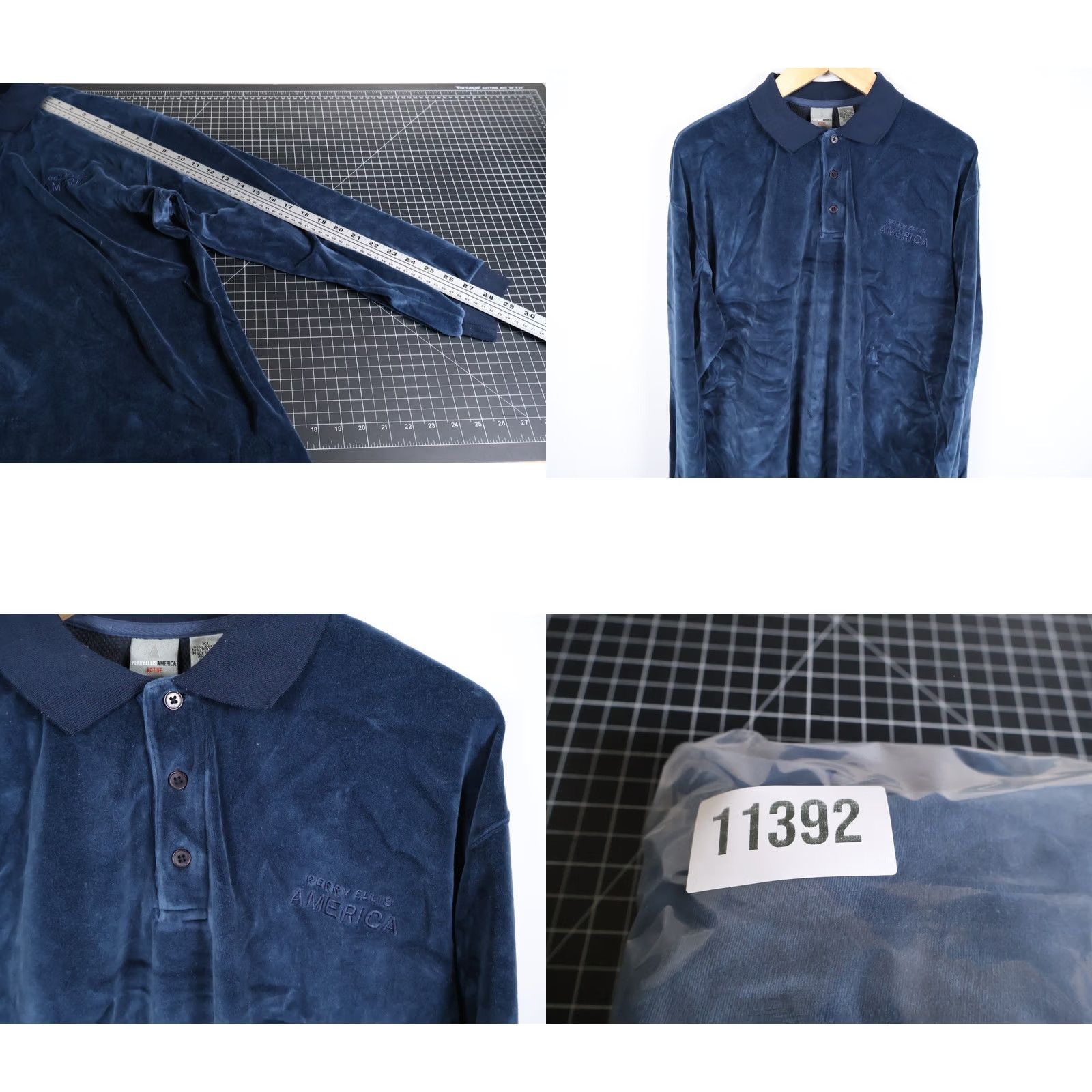 Perry Ellis Perry Ellis Velour Polo Shirt Men's XL Long Sleeve Embroidered VTG Dark Blue Velour Polo Shirt with Embroidered Chest Size US XL / EU 56 / 4 - 8 Thumbnail
