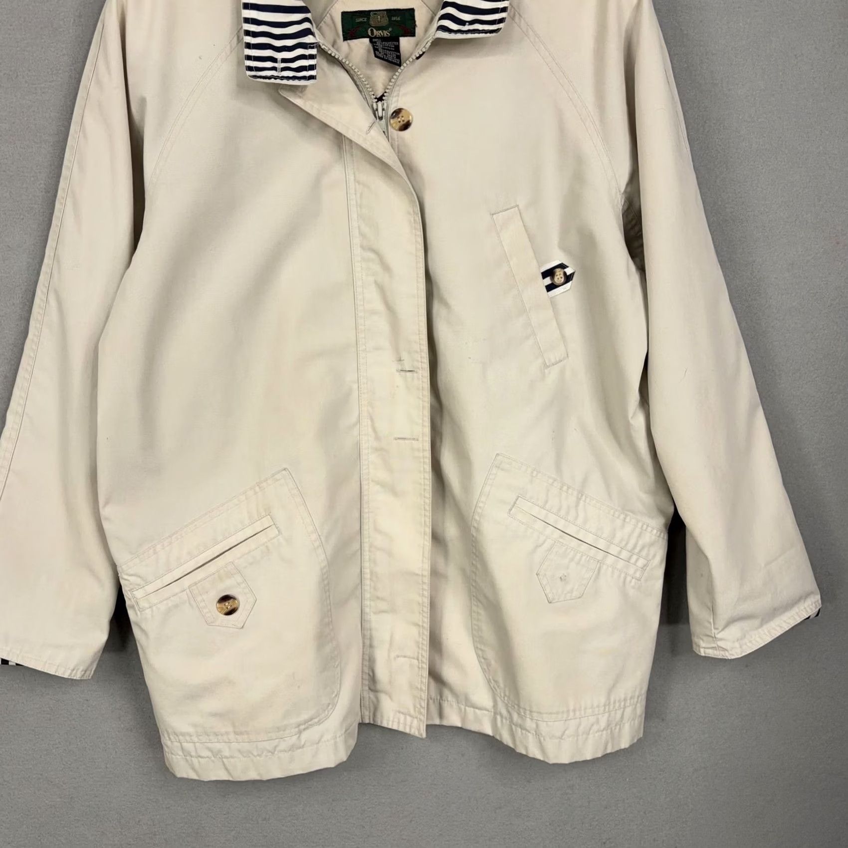 Orvis VINTAGE Orvis Jacket Womens Medium Cape Cod Nautical Striped Collar 90s Coat Size M / US 6-8 / IT 42-44 - 3 Thumbnail