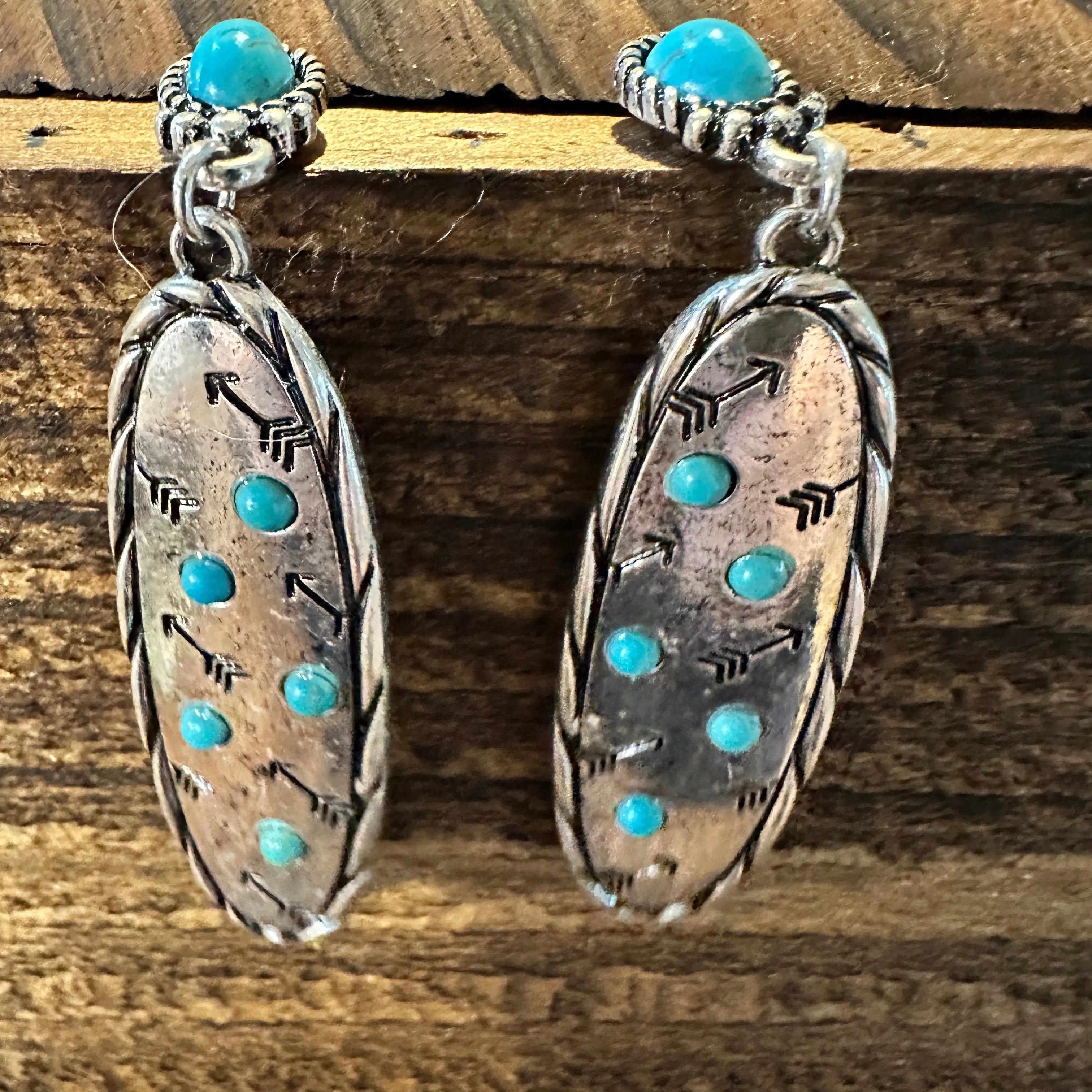 Other Boho Hippie Cowgirl Western Stamped Stone Earrings - Cactus Size ONE SIZE - 6 Thumbnail