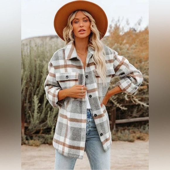 Other FORE Plaid Button-Up Wool Blend Shacket Jacket - Gray and Br Size L / US 10 / IT 46 - 1 Thumbnail