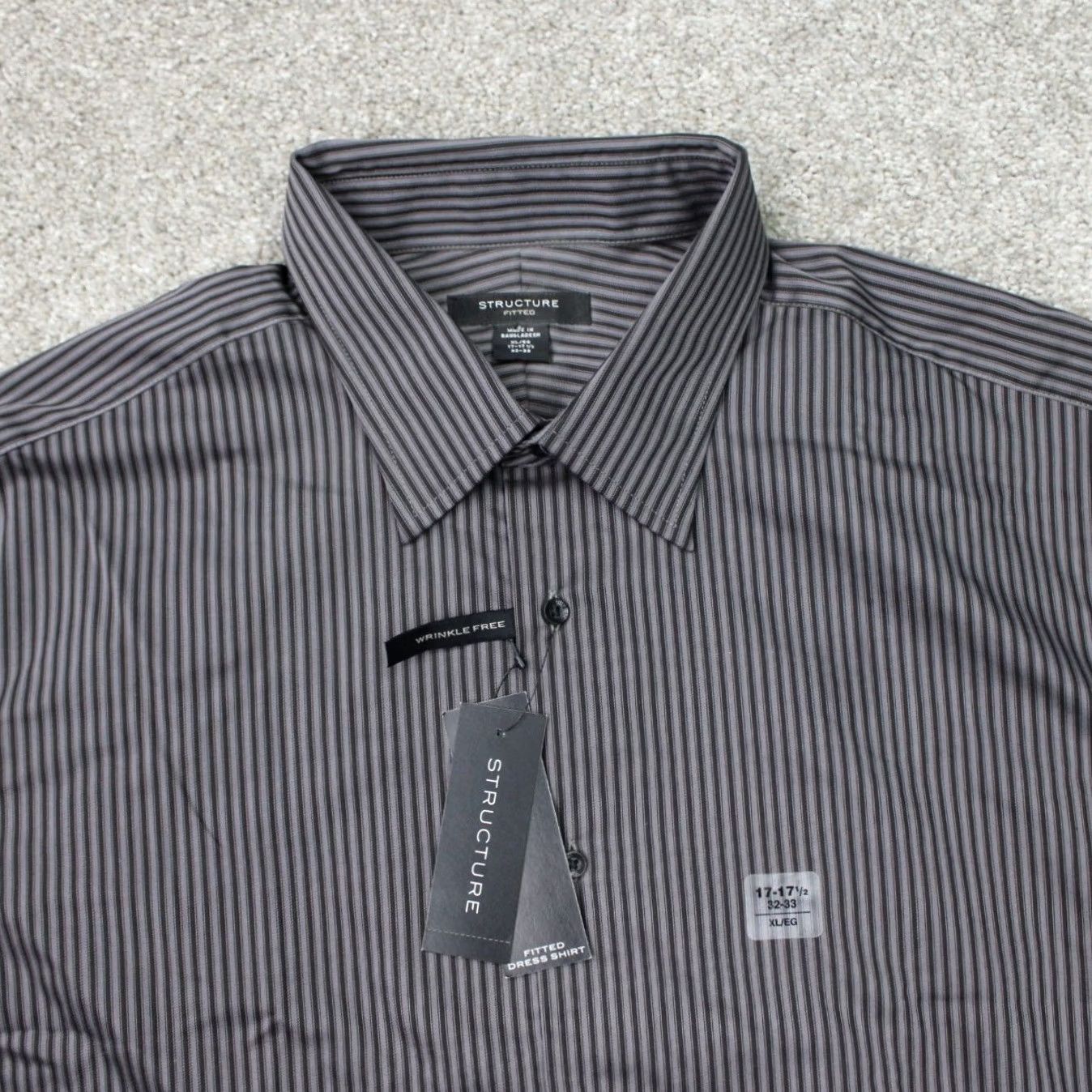 Vintage Structure Dress Shirt Mens XL 17-17 1/2 32/33 Black Wrinkle Free L/S NWT Vintage No Size 48R - 6 Thumbnail