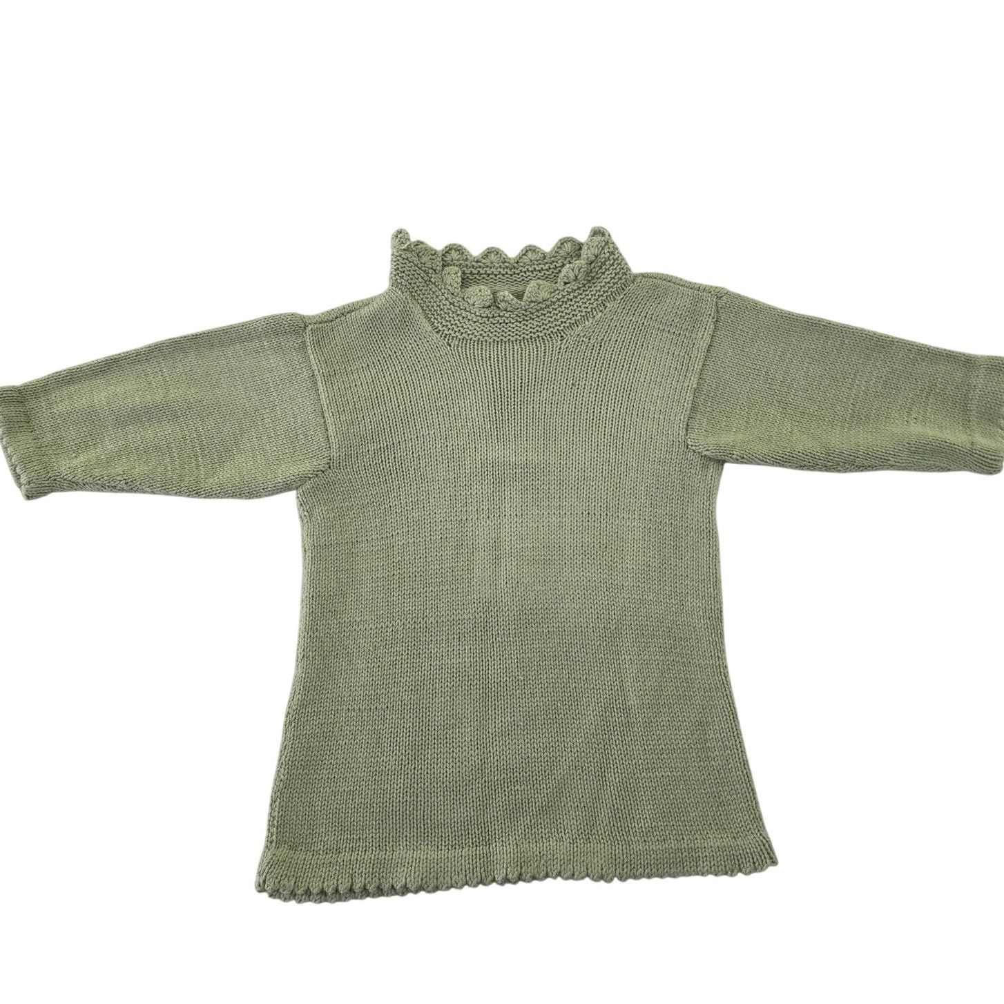 The Unbranded Brand Hand-Knitted Sage Green Sweater Scalloped Collar 3/4 Sleeve Size M / US 6-8 / IT 42-44 - 2 Thumbnail