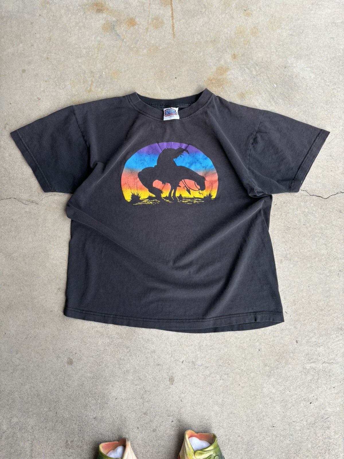 Cowboy Equipment × Vintage × Western Rise Crazy 90s Faded Lone Ranger Cowboy Sunset Boxy Tee Size US M / EU 48-50 / 2 - 1 Thumbnail