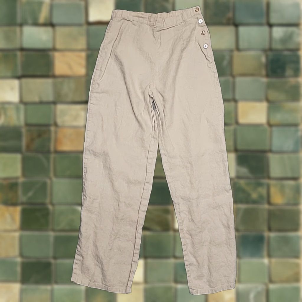Vintage Two Star Dog Pants Women S Beige Hemp Side Button Coastal Casual Summer Comfort Size 28" / US 6 / IT 42 - 1 Thumbnail