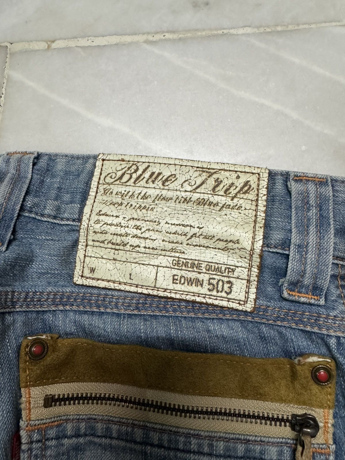 Edwin ⚡️FLARED⚡️VINTAGE EDWIN BLUE TRIP 503 RARE HONEYCOMB MUDPUNK Size US 29 - 15 Thumbnail