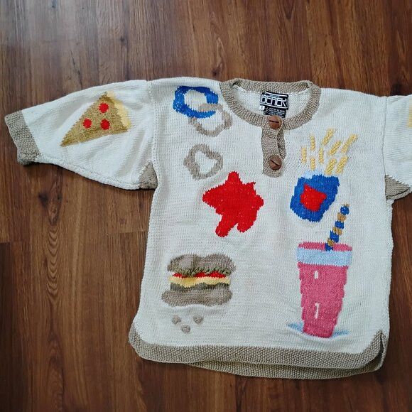 Other Vintage Berek Snack Food Hand Knit Novelty Sweater Size S / US 4 / IT 40 - 2 Thumbnail