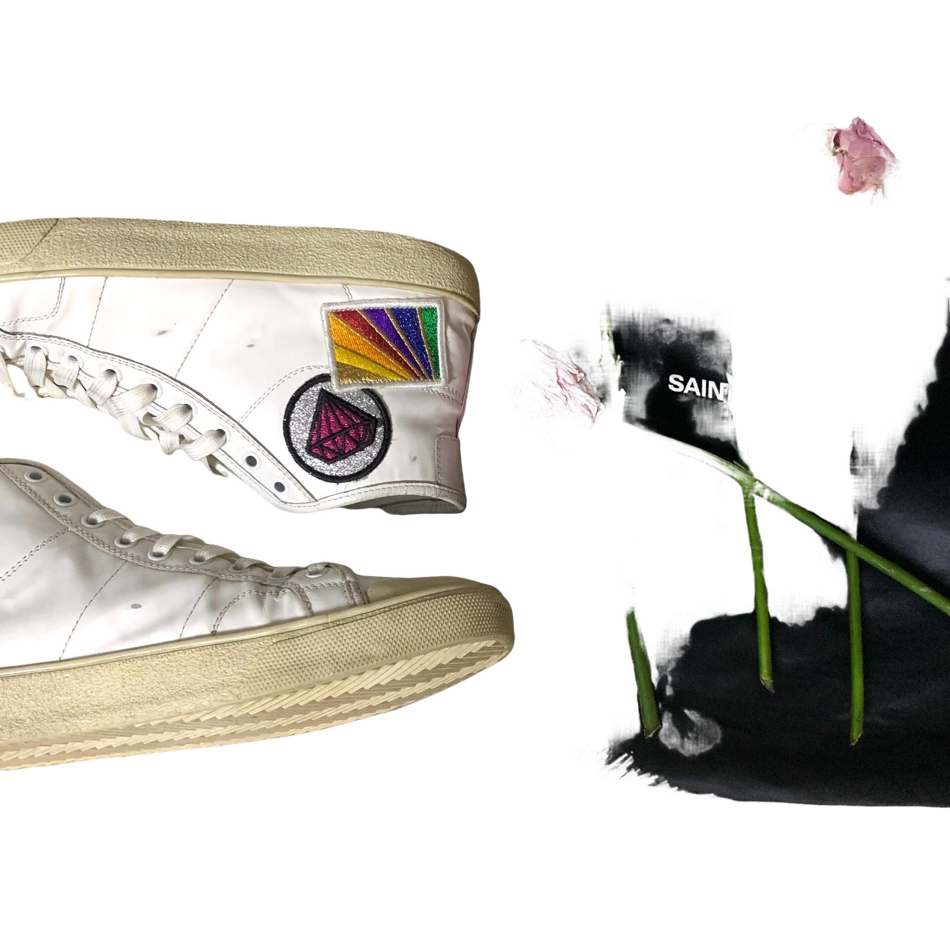 Saint Laurent Paris Saint Laurent Diamond Patch Hi-Top Sneakers Size 9.5 Size US 9.5 / EU 42-43 - 1 Thumbnail