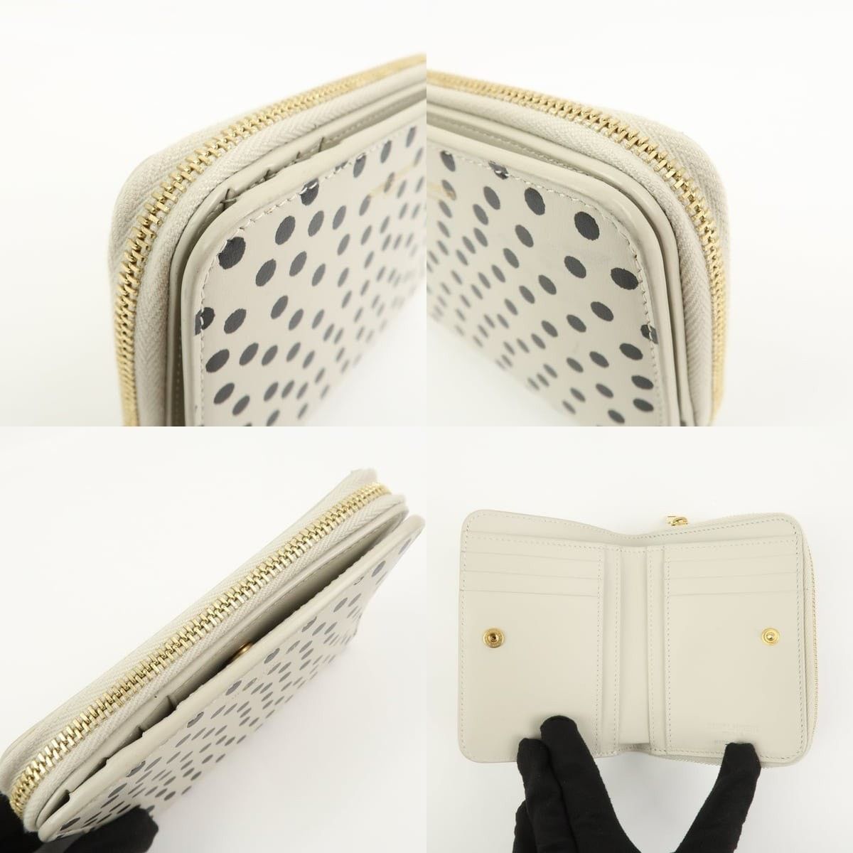 Saint Laurent Paris Saint Laurent Dot Print Zippy Compact Wallet Calfskin Cream Size ONE SIZE - 5 Thumbnail