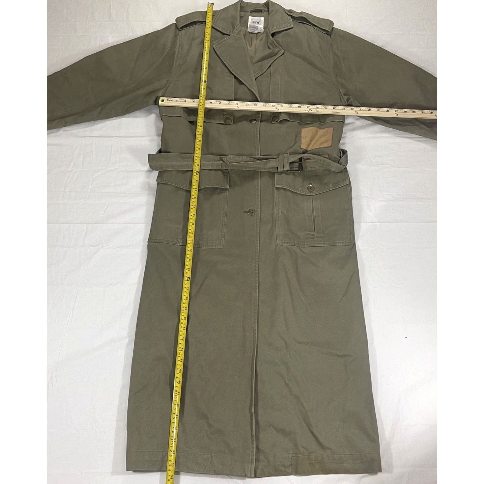 Olive Vintage Together! Womens 12 Tall Olive Green Duster Jacket Trench Coat Army 80s Size XL / US 12-14 / IT 48-50 - 2 Thumbnail