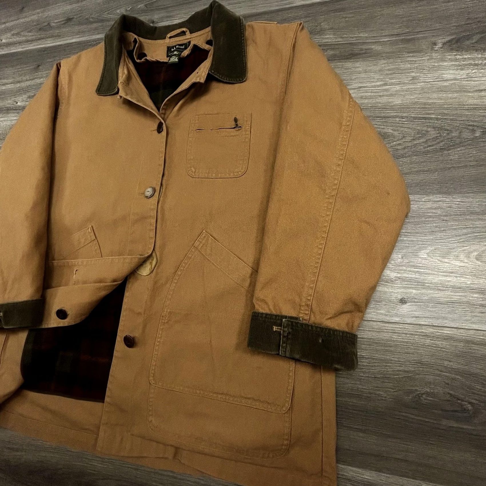 Vintage VINTAGE LL Bean Coat Womens Large Brown Canvas Barn Jacket Plaid Wool Lined Workwear 90s Size L / US 10 / IT 46 - 4 Thumbnail