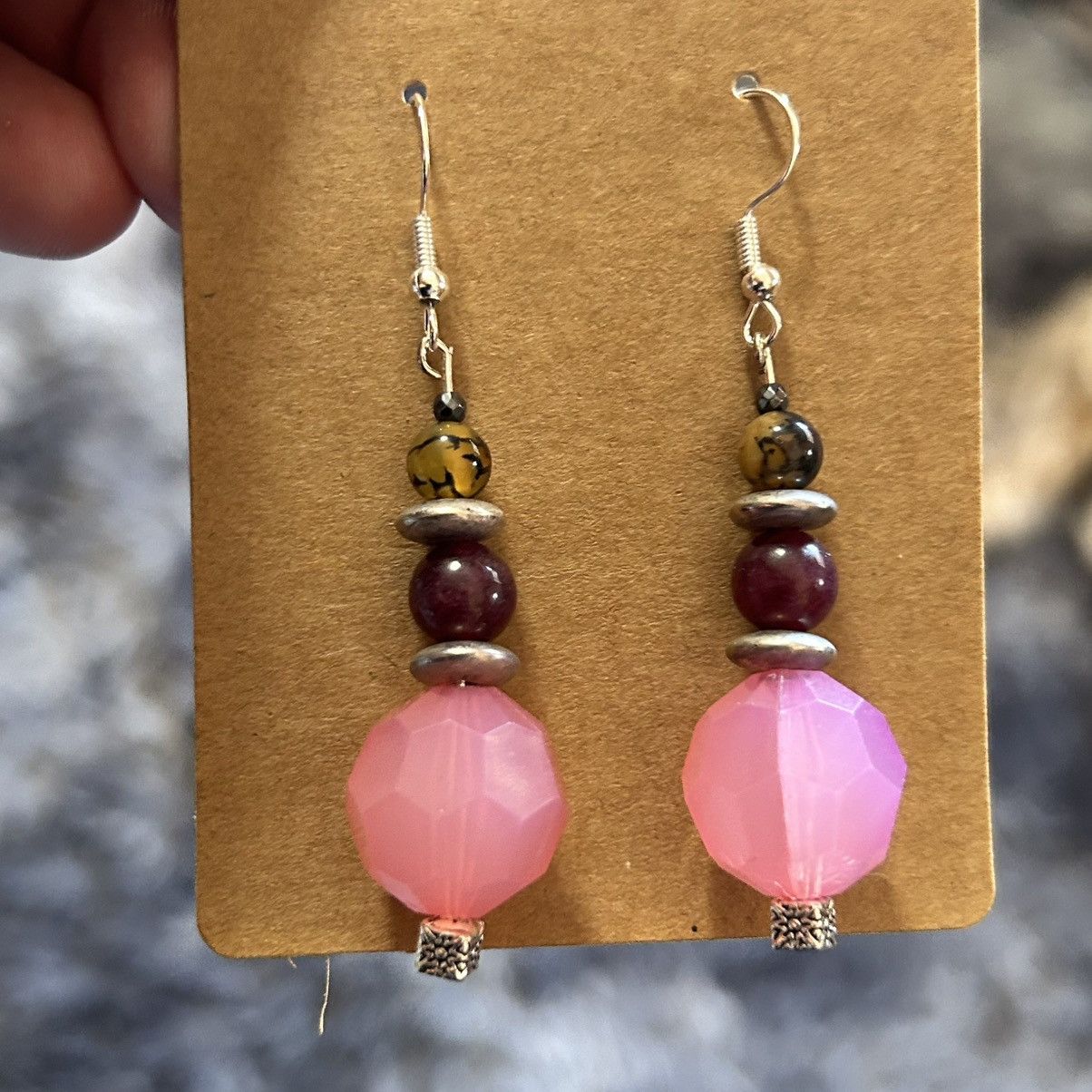 Handmade Handcrafted genuine almandine garnet dragon vein earrings Size ONE SIZE - 2 Thumbnail