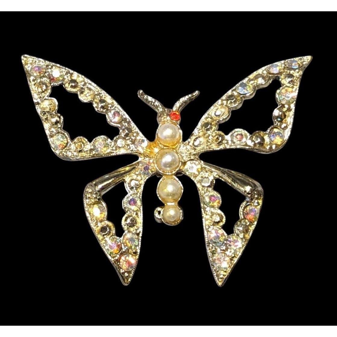 Other Vintage Gemmed Gold Tone Open Butterfly Brooch Size ONE SIZE - 1 Thumbnail