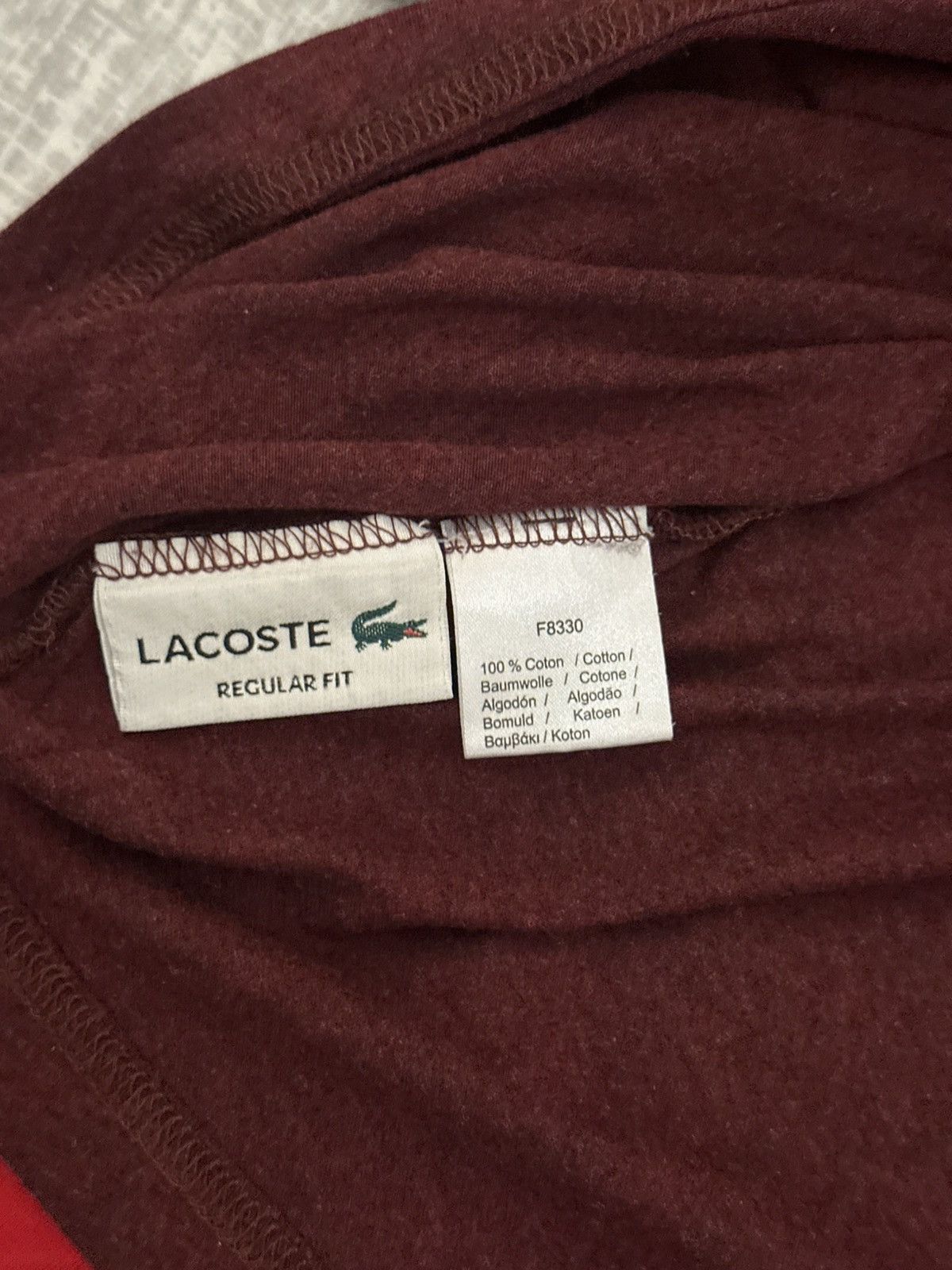 Lacoste Burgundy lacoste v neck t shirt Size US L / EU 52-54 / 3 - 4 Thumbnail