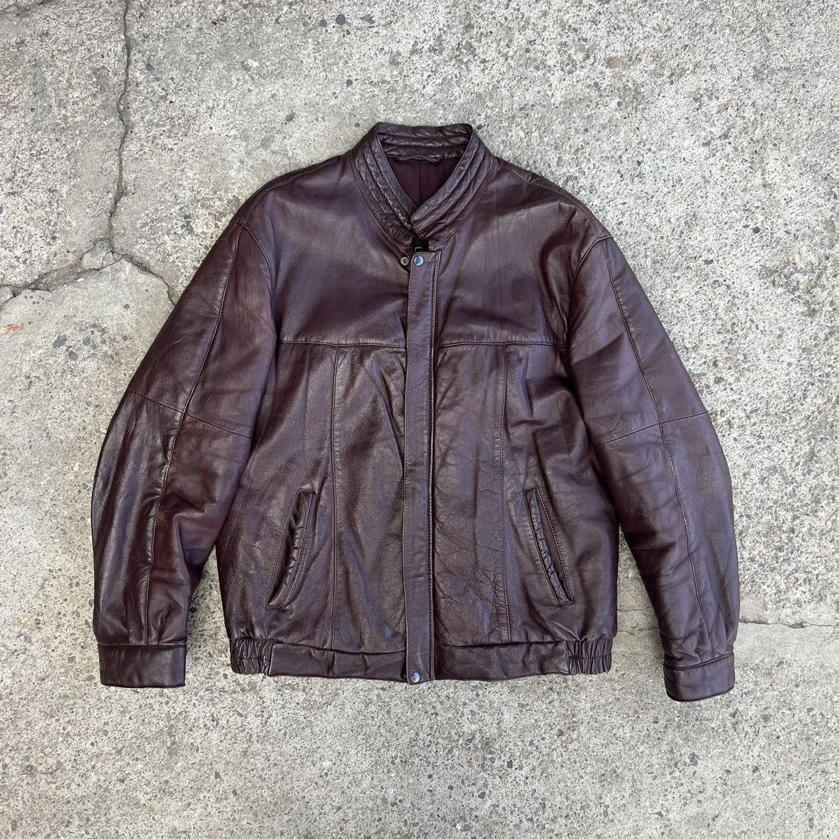 image of Genuine Leather x Leather Jacket Vintage Lamb Leather Jacket Bomber 90's France Luxury in Burgundy 