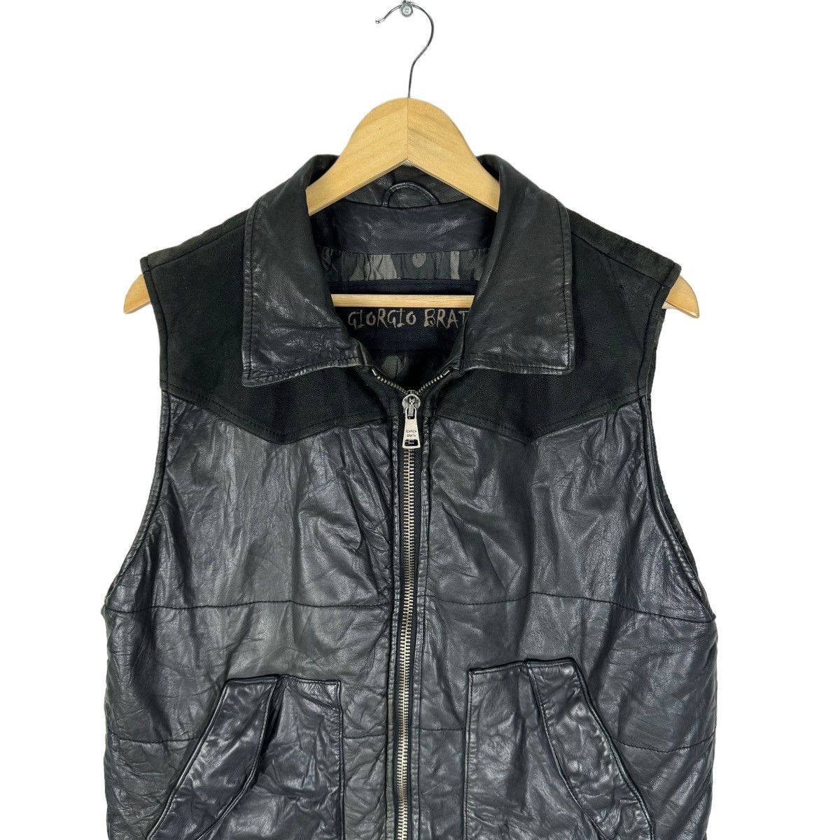 Giorgio Brato 🌟GIORGIO BRATO ITALY CAMO INSIDE LEATHER VEST Size US M / EU 48-50 / 2 - 3 Thumbnail