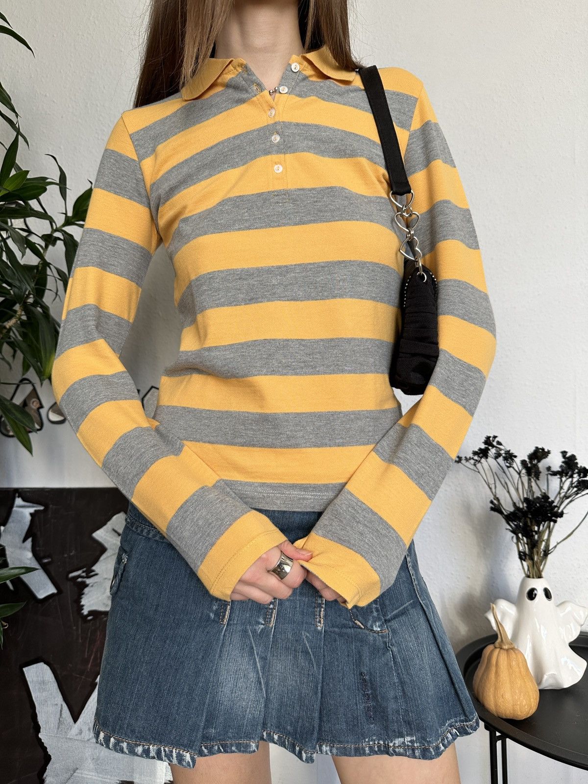 Japanese Brand × Vintage Preppy Cute Skinny Stripes Polo T-shirt 90s Size S / US 4 / IT 40 - 1 Thumbnail