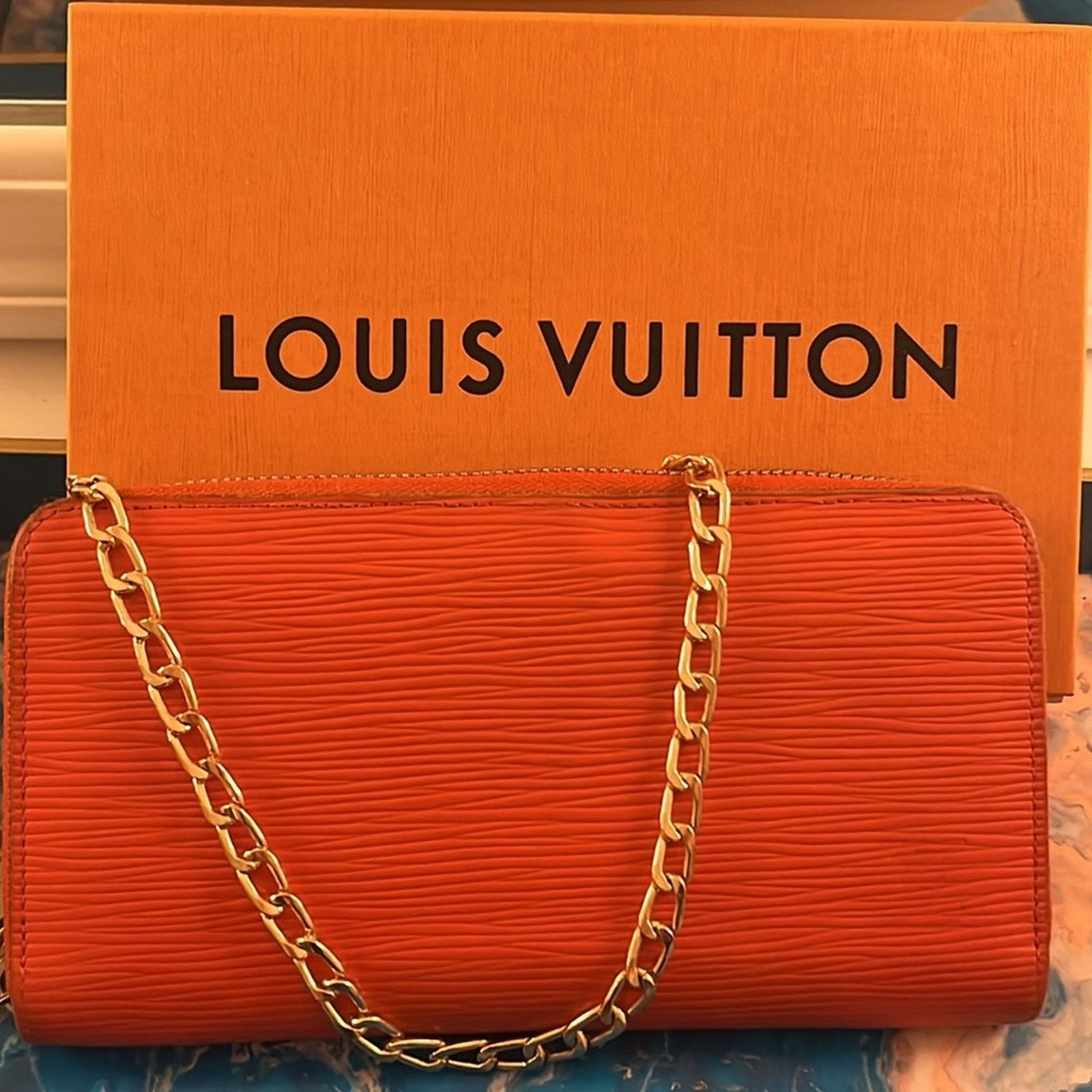 Louis vuitton box bag orange chain sale