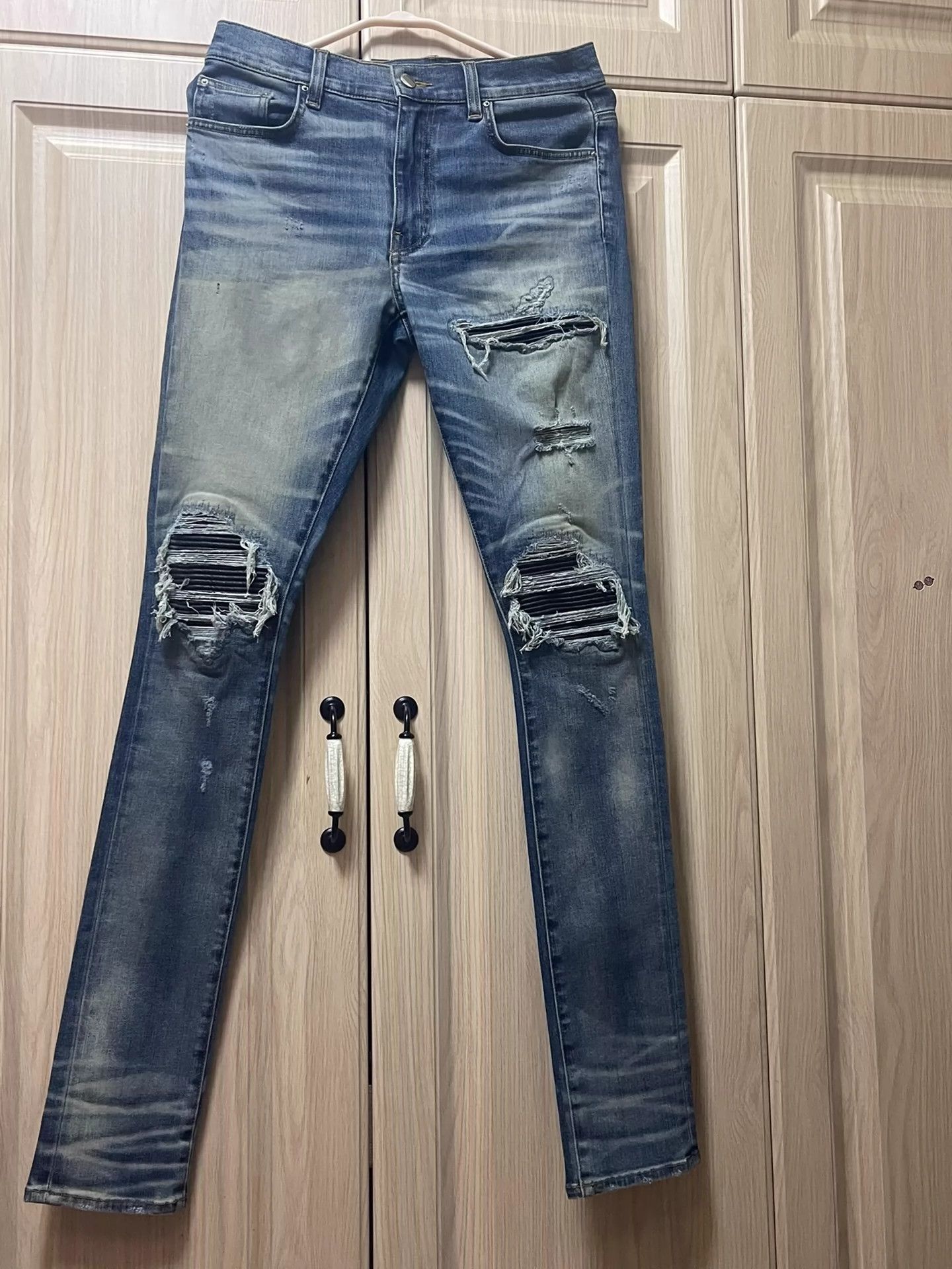 Amiri Tie Dye Core Logo Skinny Jean in Stone Indigo | FWRD