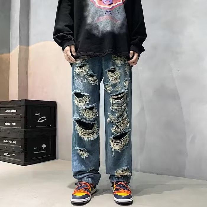 image of Distressed Denim Denim Drill Tears Jeans Unique in Blue, Men's (Size 32)