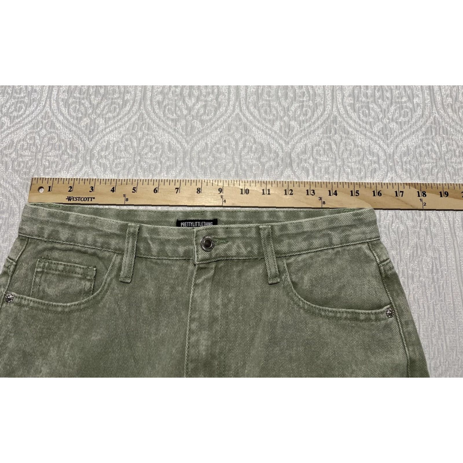 PrettyLittleThing PrettyLittleThing Jeans Womens US 8 Tall Green Straight Leg Denim 5-Pocket Split Hem Size 30" / US 8 / IT 44 - 7 Thumbnail