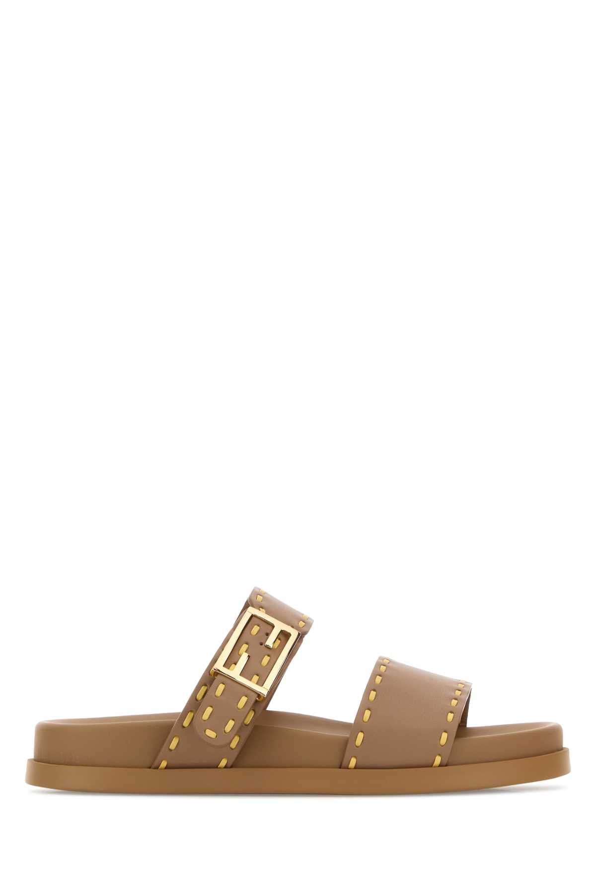 Fendi Cappuccino Leather Fendi Feel Slippers Size US 7.5 / IT 37.5 - 1 Thumbnail