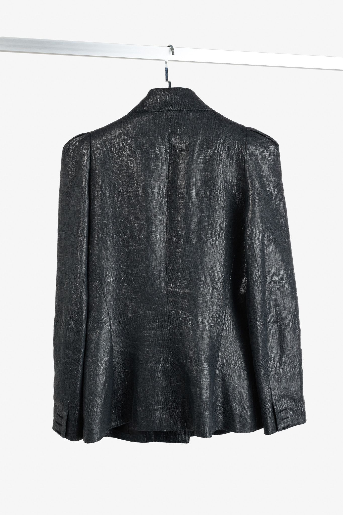 SMYTHE Smythe SS/18 Box Pleat Black Luster Linen Puff-Sleeve Blazer Size M / US 6-8 / IT 42-44 - 2 Thumbnail