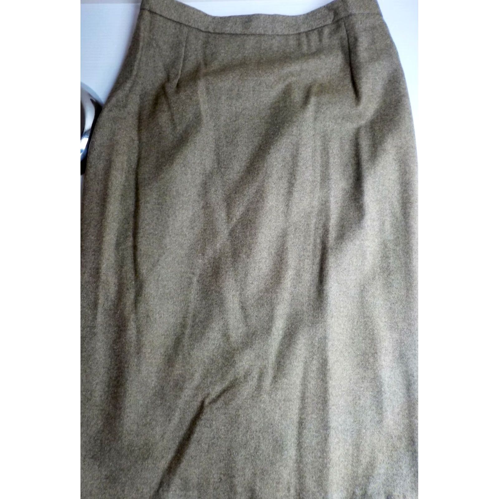 CO Co-Op Skirt Suit Women Size 4 Wool Greenish Brown Leather Like Cuff 2-Piece Set Jacket AP-AP 18" Blazer Pencil Skirt Barneys Made in Italy Size 27" / US 4 / IT 40 - 2 Thumbnail