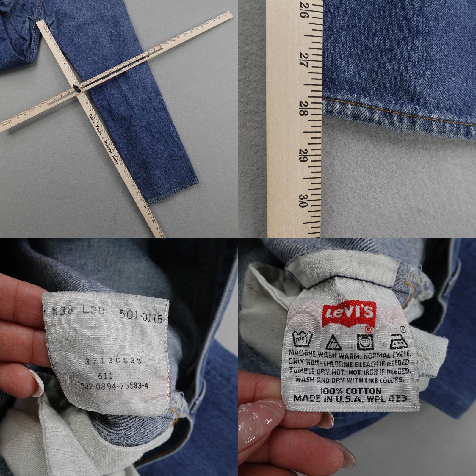 Levi's VINTAGE Levis Jeans 501 Straight Leg Button Fly Blue Denim USA 90s Mens 38x30 Size US 38 / EU 54 - 9 Thumbnail