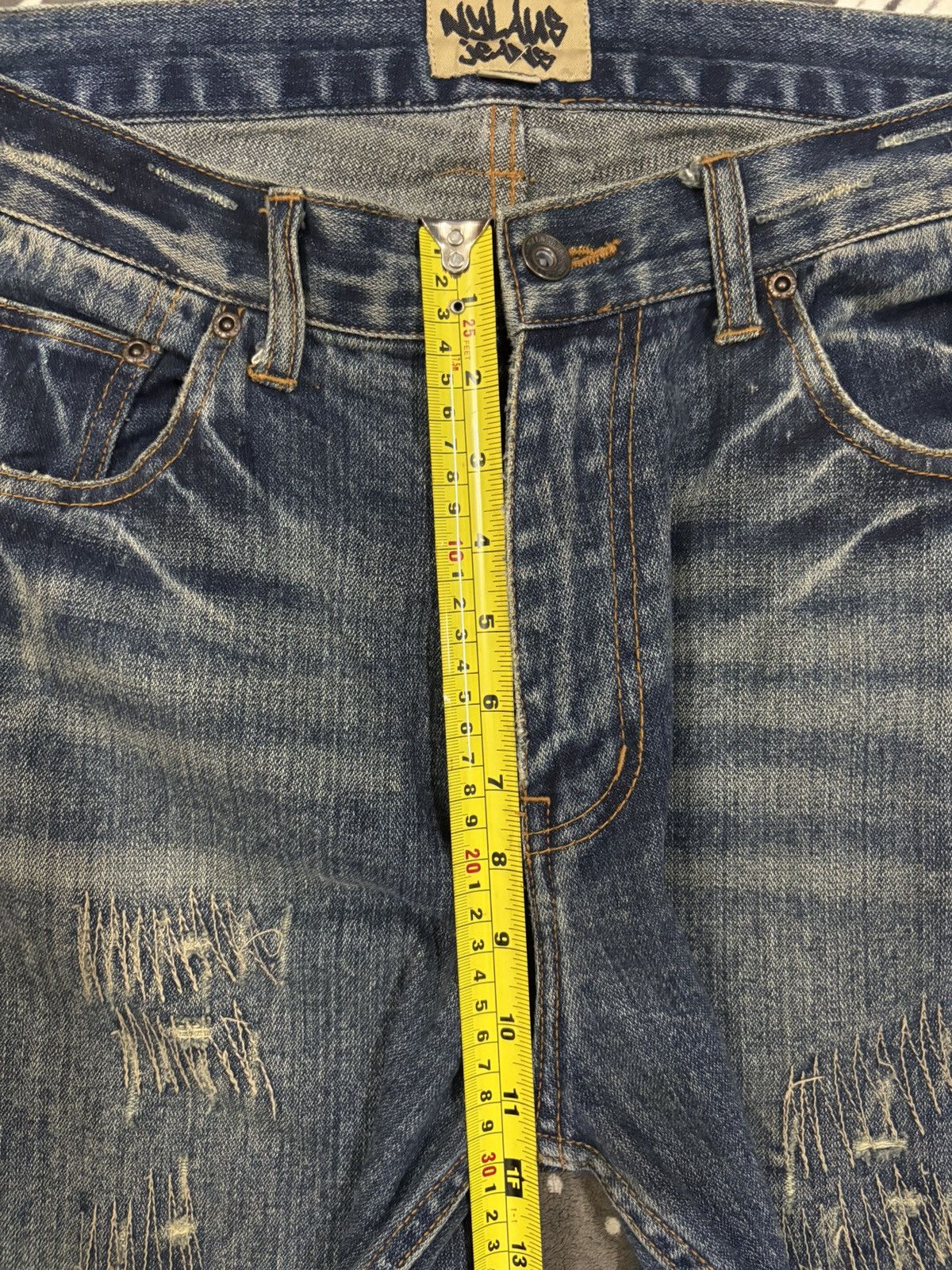 Kapital Vintage Nylaus Mud Wash Clawmark Distressed Zig Zag Jeans Size US 33 - 17 Thumbnail