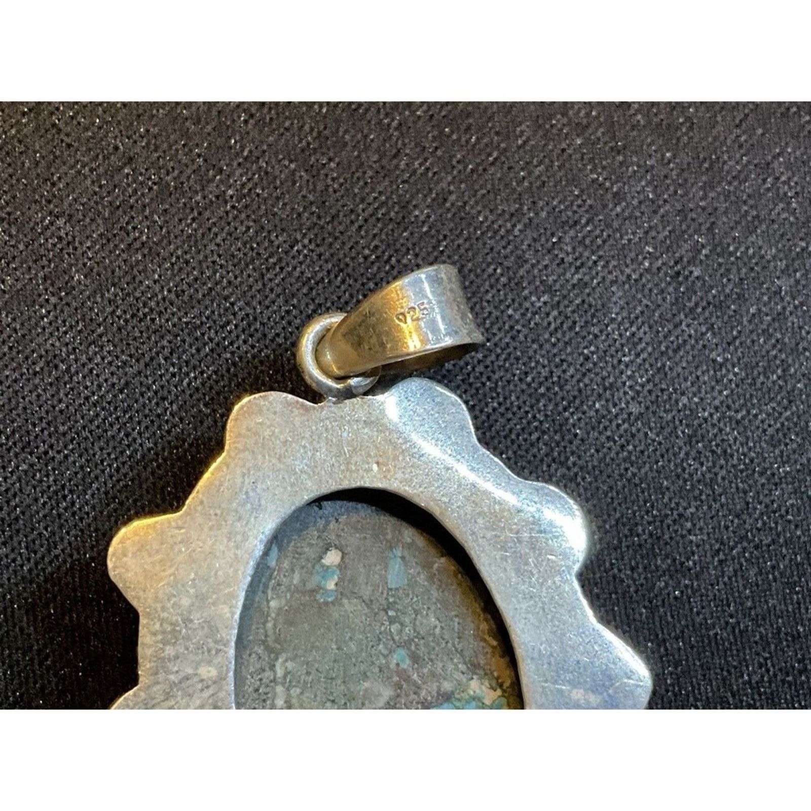 Other 925 Sterling Silver Turquoise Scalloped Silver Pendant Size ONE SIZE - 5 Thumbnail