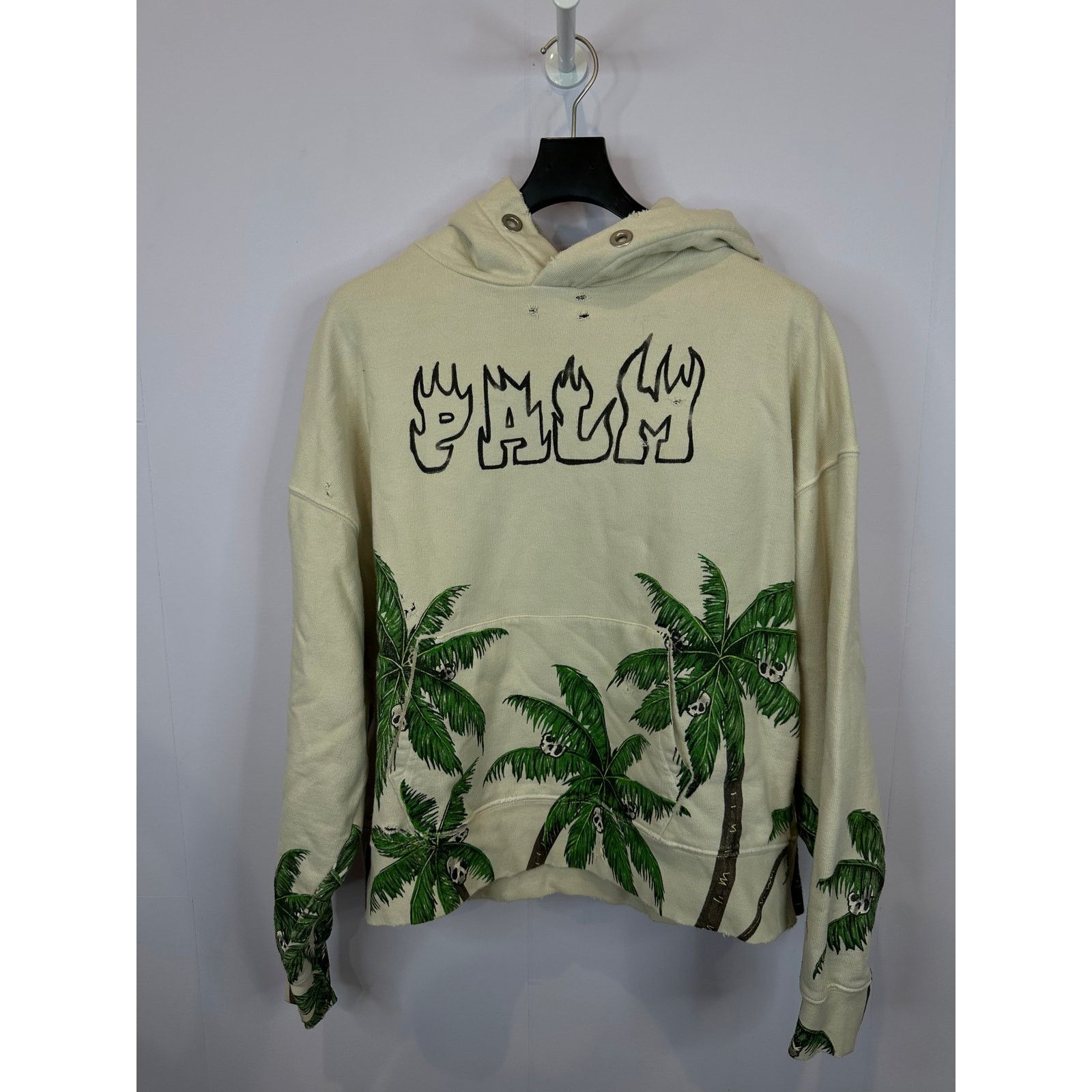 Palm Angels Palm Angels Palm Tree Distressed Hoodie Cream Used Small Size US S / EU 44-46 / 1 - 1 Thumbnail