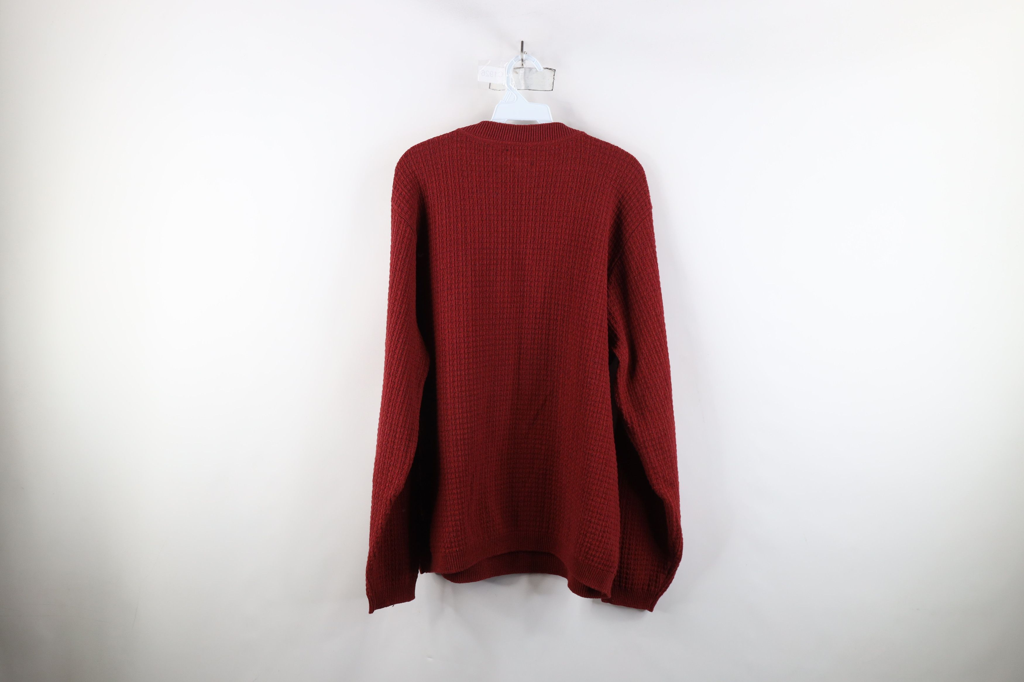 Vintage Vintage 90s Streetwear Waffle Knit Henley Sweater Red Size US L / EU 52-54 / 3 - 8 Thumbnail