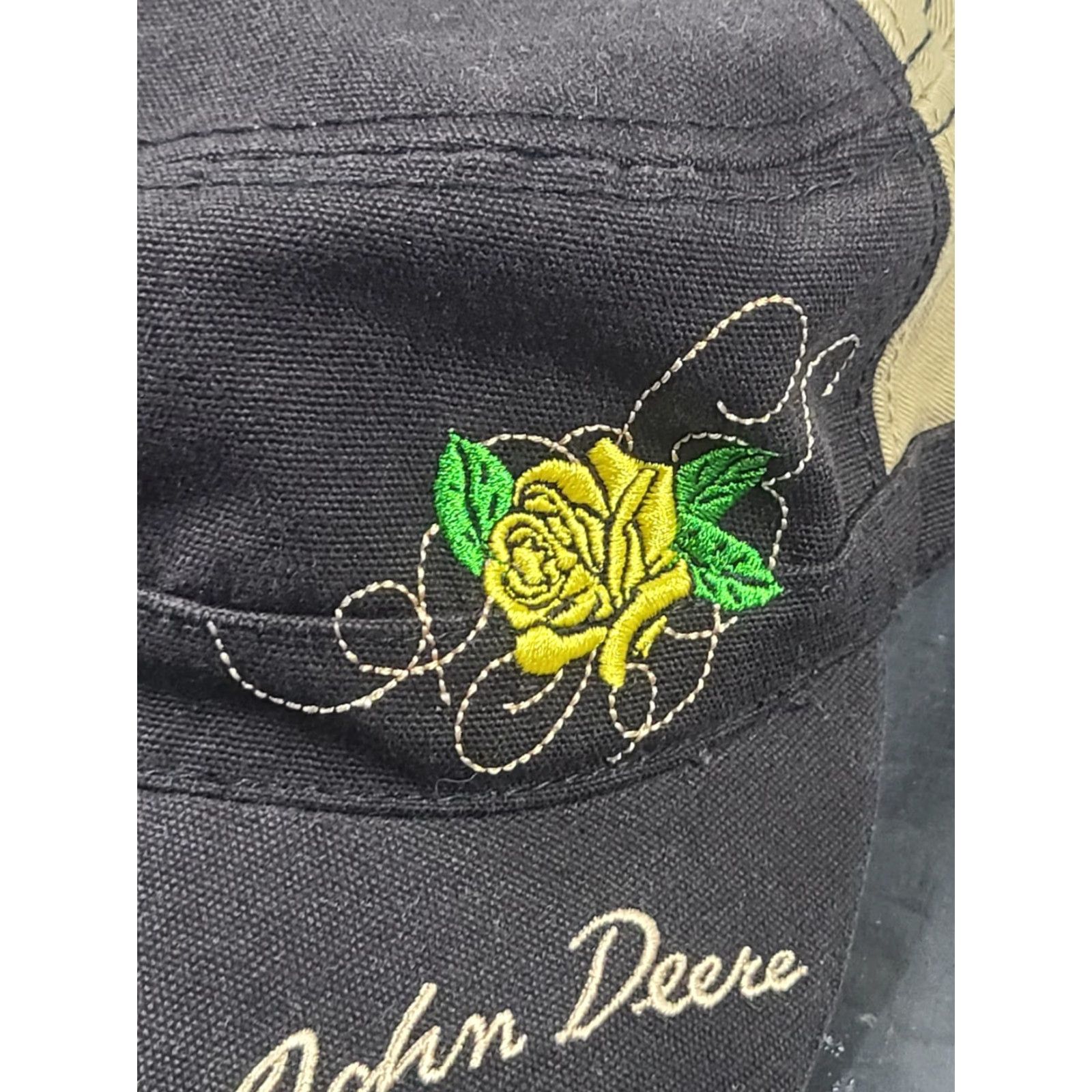 John Deere John Deere Hat Adjustble Painter Hat Multicolor 100% Cotton Rose Green Yellow Embroidered Womens Mens Boys Girls Size ONE SIZE - 3 Thumbnail