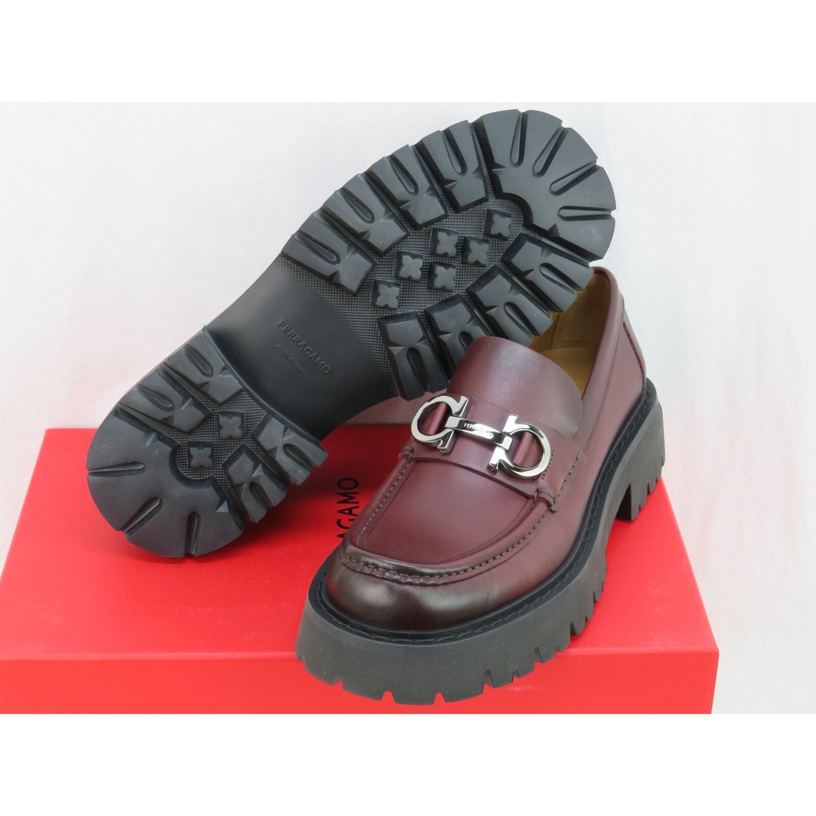 Salvatore Ferragamo FERRAGAMO BURGUNDY LEATHER FLORIAN LUG GANCINI LOAFERS 12 Size US 12 / EU 45 - 11 Thumbnail
